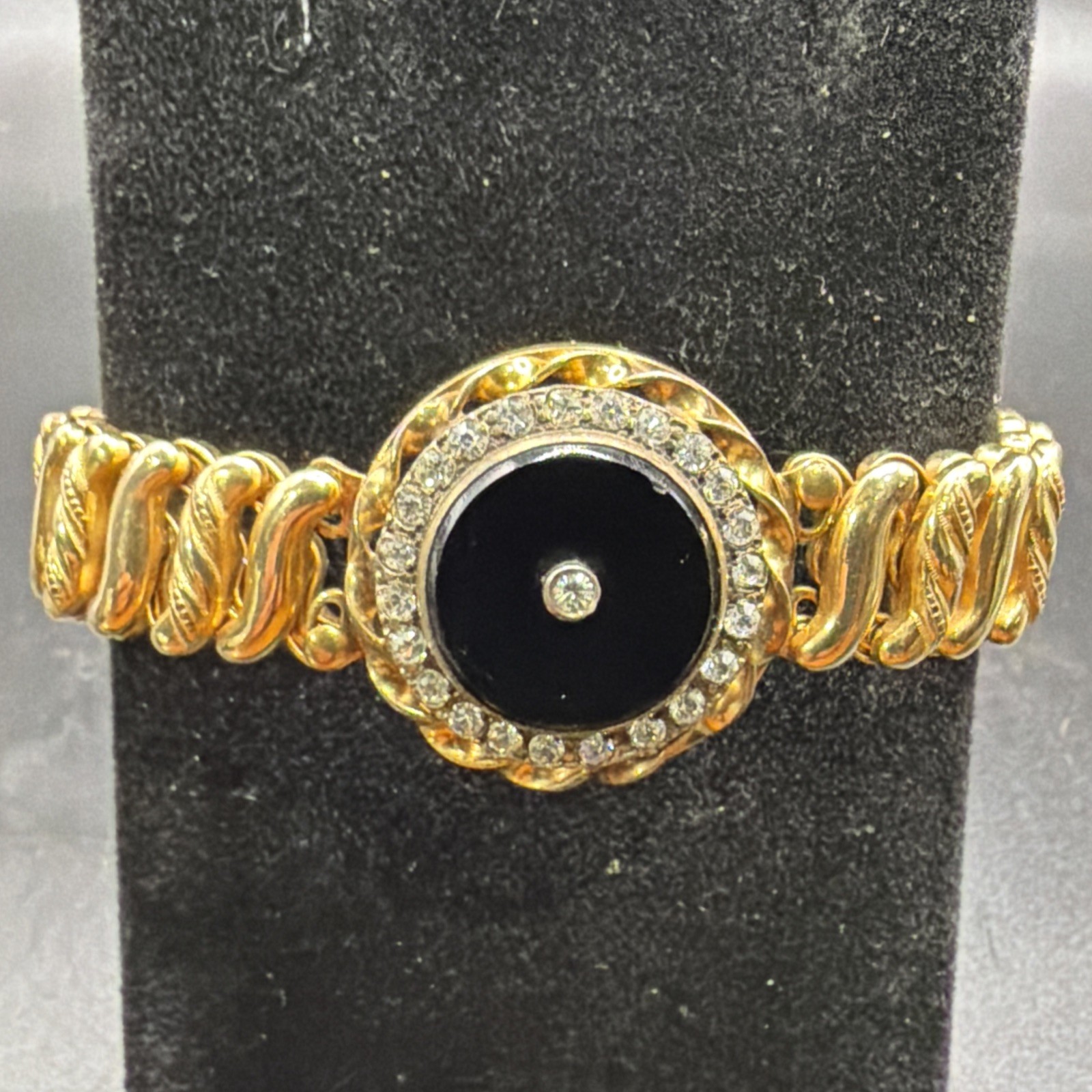 Antique DFB Co Carmen BLK Onyx Sweetheart Locket Expansion Bracelet Exceptional