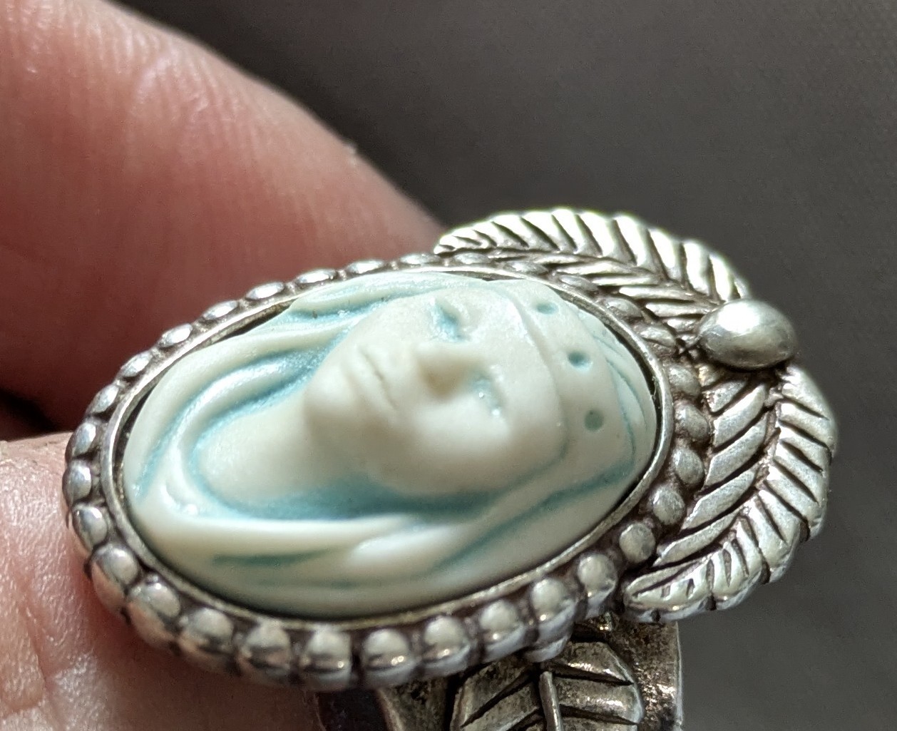 Rare Vintage Silver Carolyn Pollack Southwestern Ring- Size 8/9- Cameo- Blue