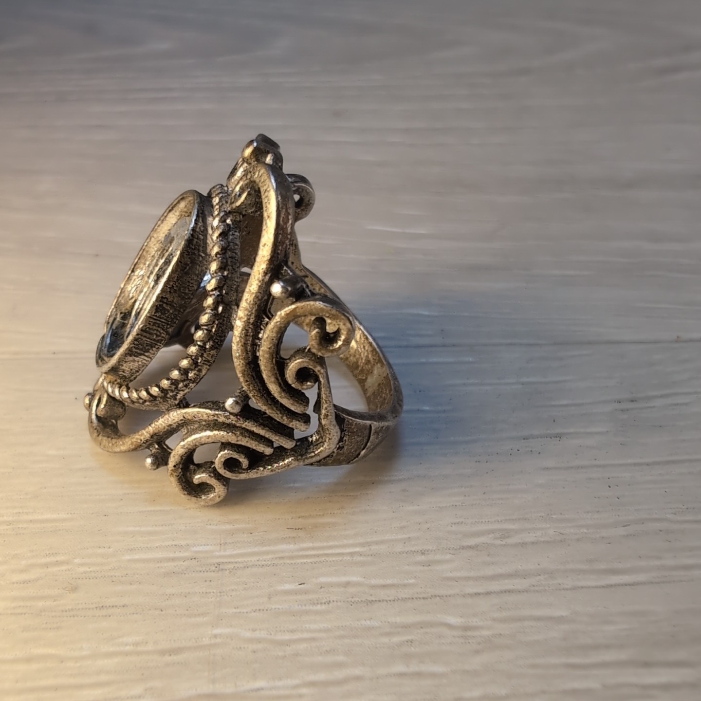 Vintage .925 Sterling Silver Ring Elegant Victorian Scrollwork 7.5 No Stone 6.9g