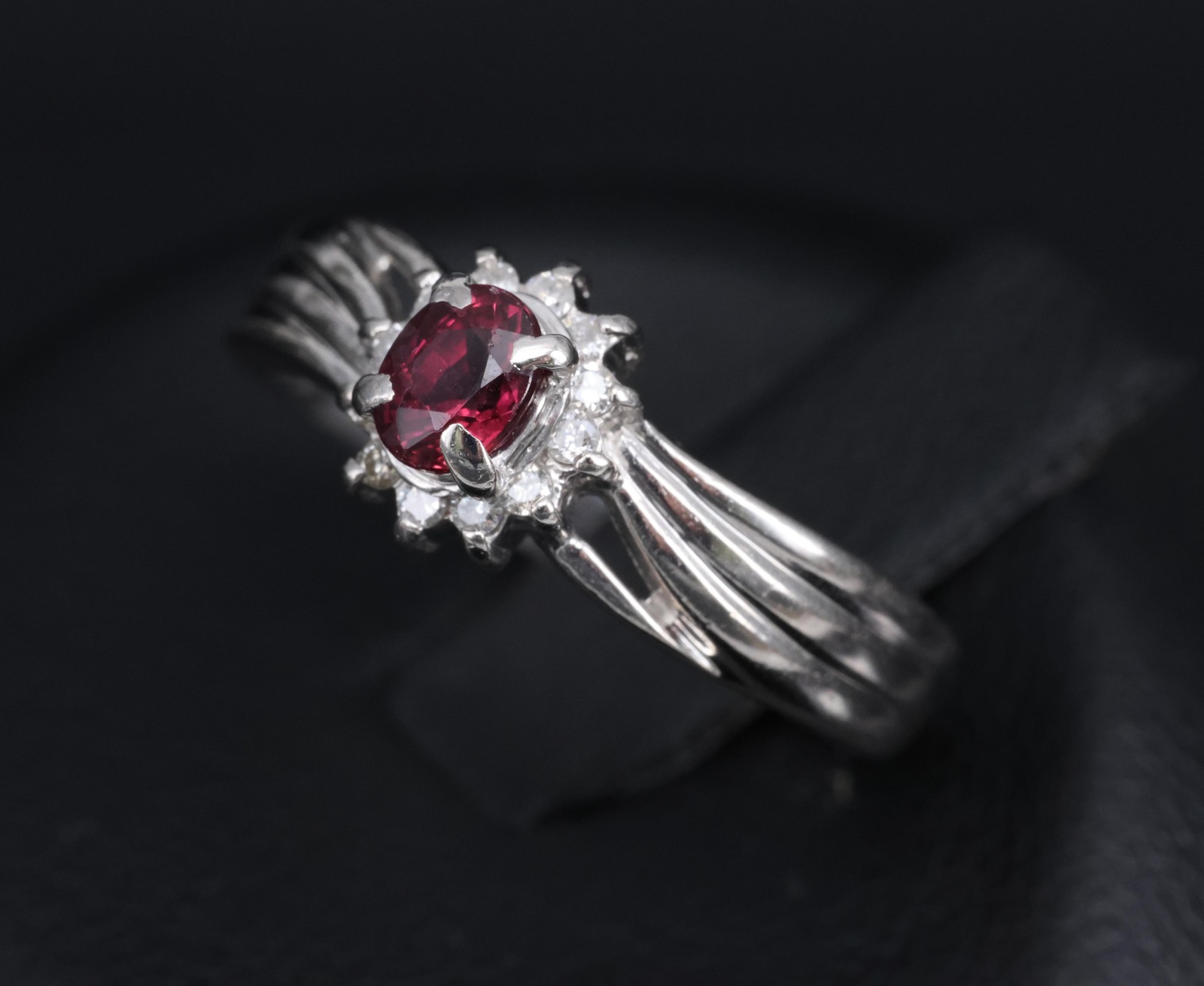 Vintage 0.35ct Intense Red Ruby & 0.09ct Diamond Platinum Ring Size 5.75