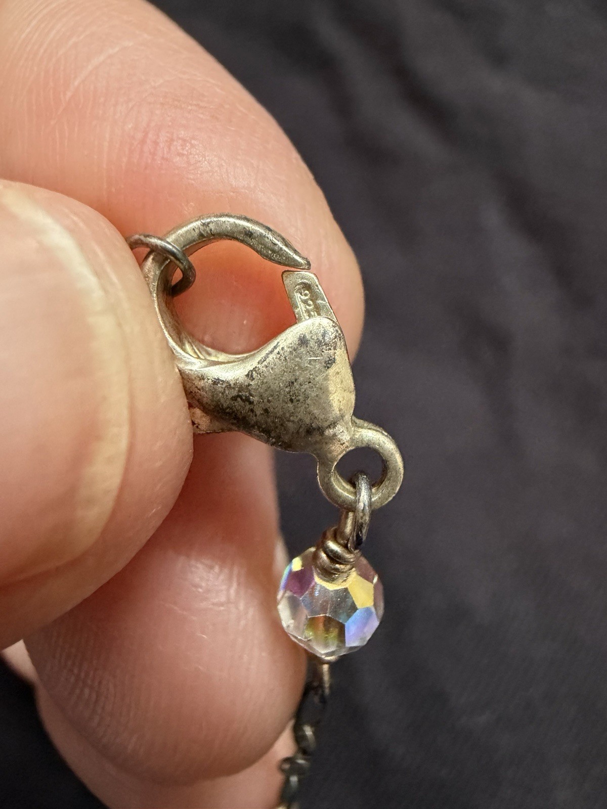 Vintage Sterling Silver 925 Aurora Borealis Crystal Necklace Teardrop Pendant