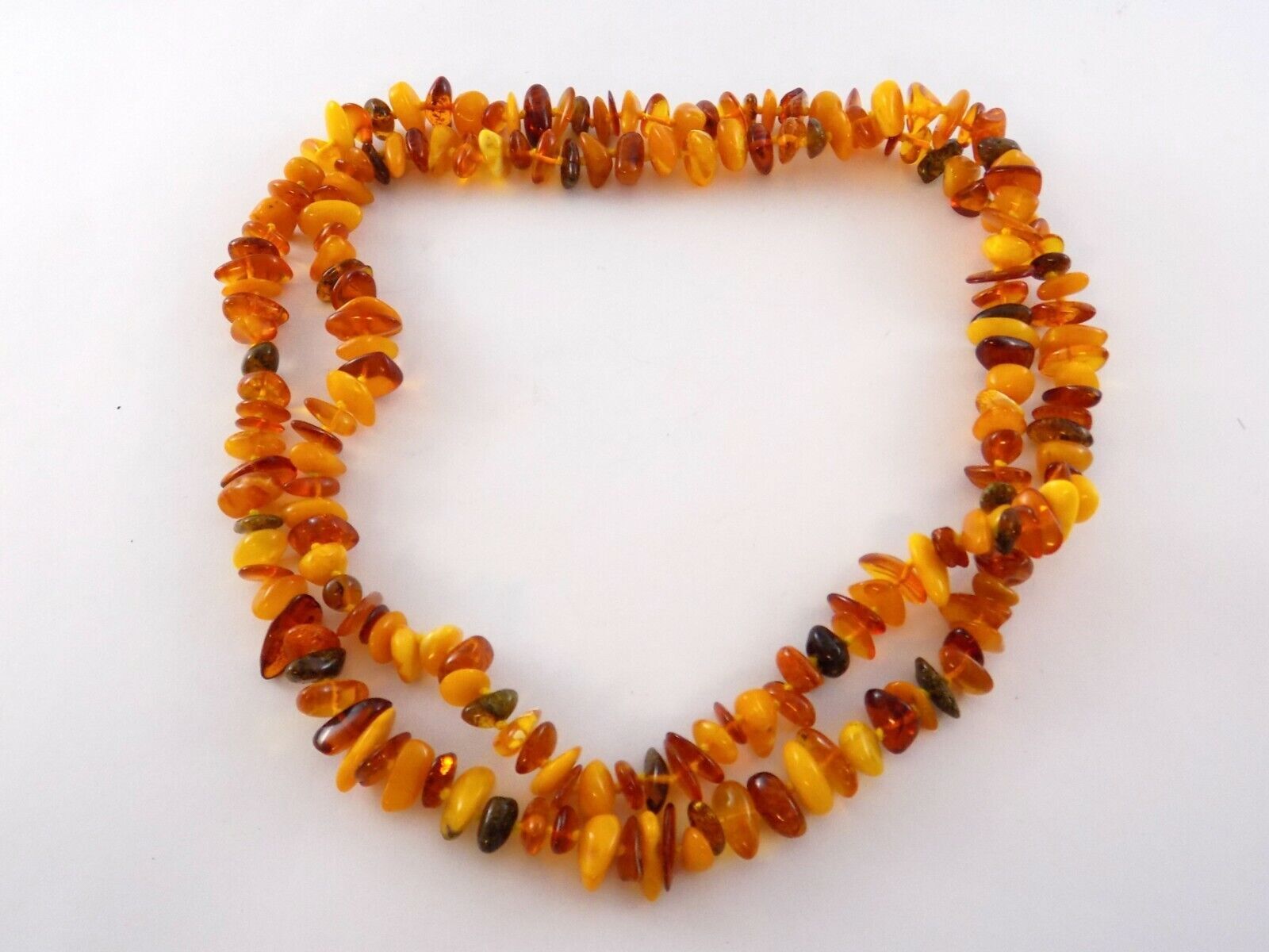 Vintage Varied Amber Bead Strand Necklace Hand Knotted Orange Yellow No Clasp