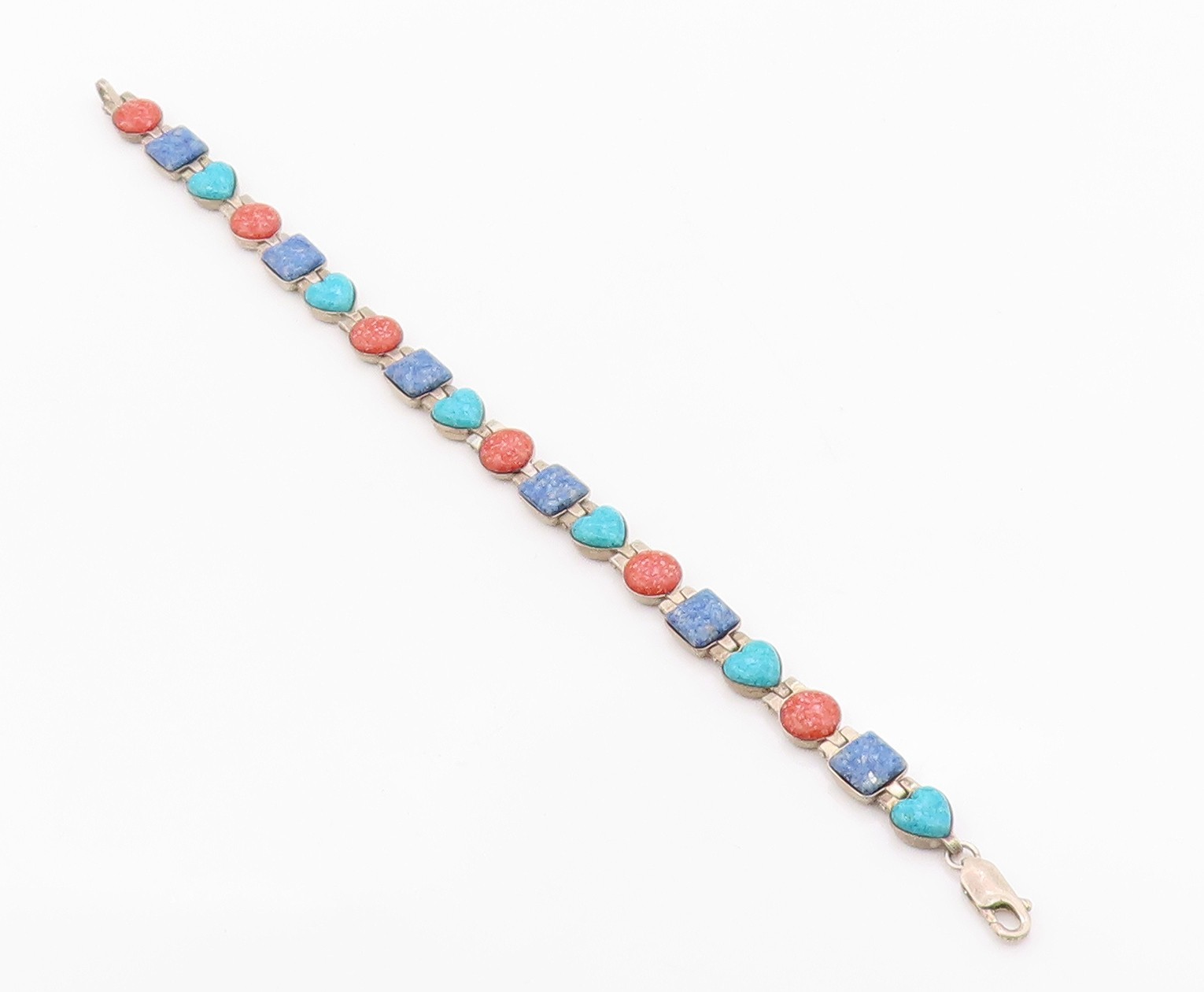 925 Sterling Silver Vintage Bracelet CAROLYN POLLACK Multi Gemstone Link BT12119