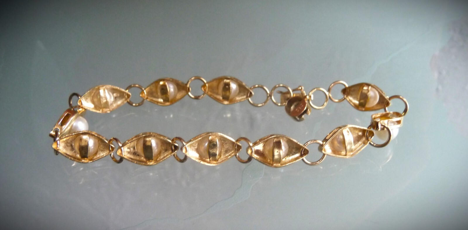 BEAUTIFUL MIKIMOTO LIKE QUALITY 14K 585 CULTURED AKOYA PEARL LINK BRACELET!