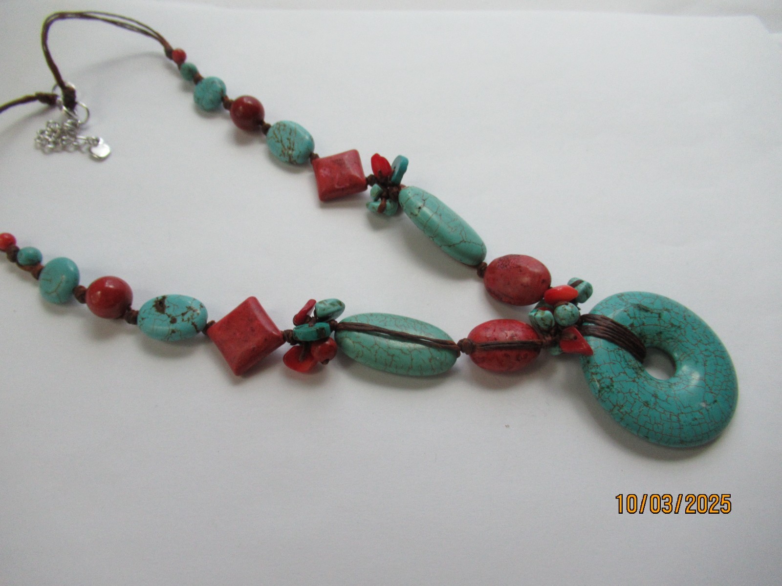 Vintage Ethnic Bohemian faux Turquoise leather cord Necklace