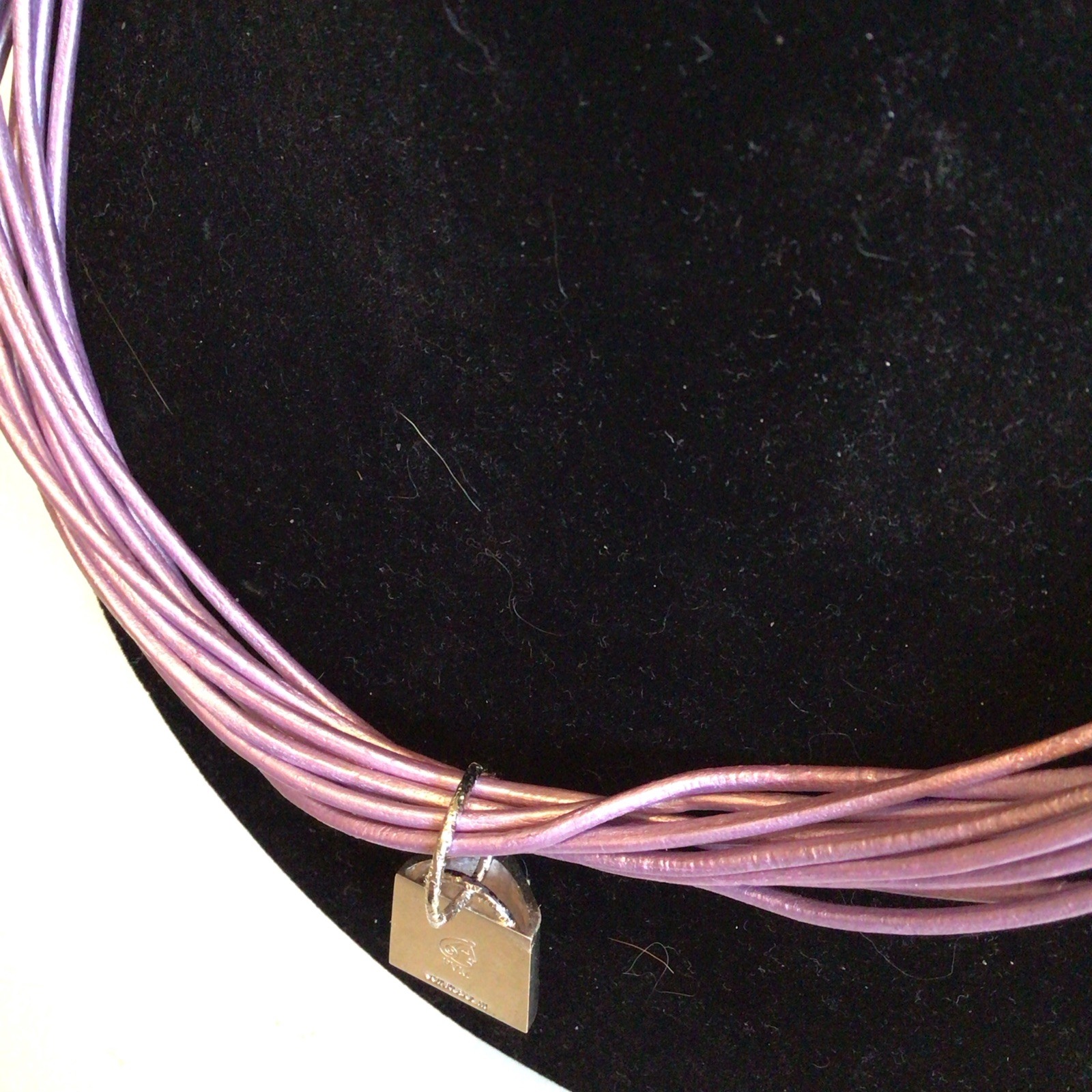 BEAUTIFUL SIGNED VON MUSULIN NECKLACE SEBBAG STERLING LAVENDER LEATHER W EXTEND