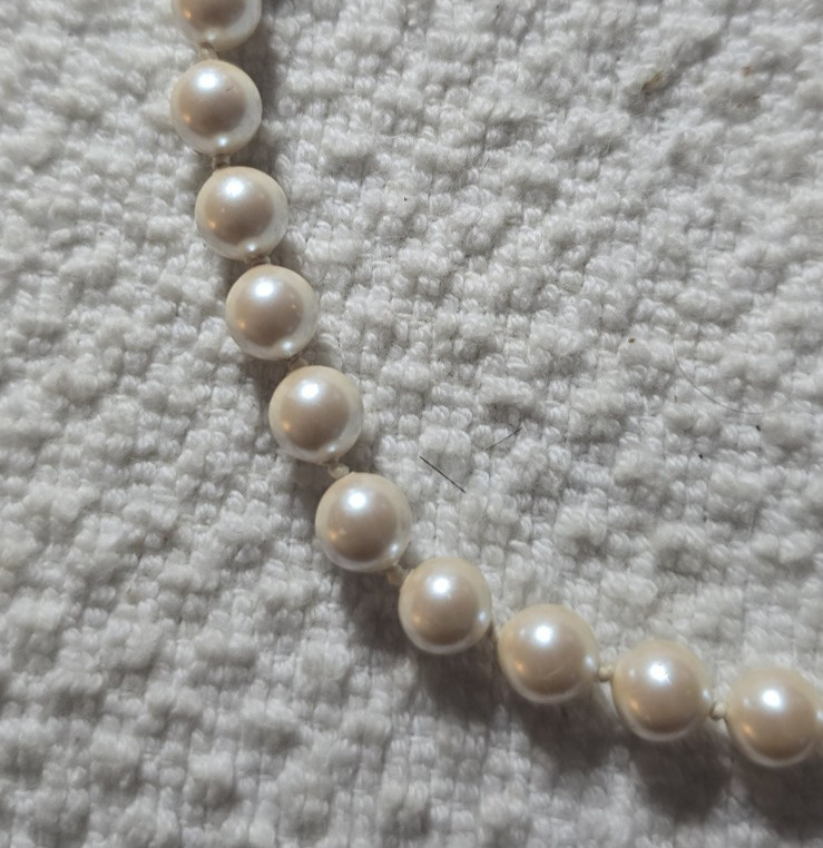 Monet Classic Hand Knotted Faux Pearl 16.5” Necklace Box Clasp Vintage Signed