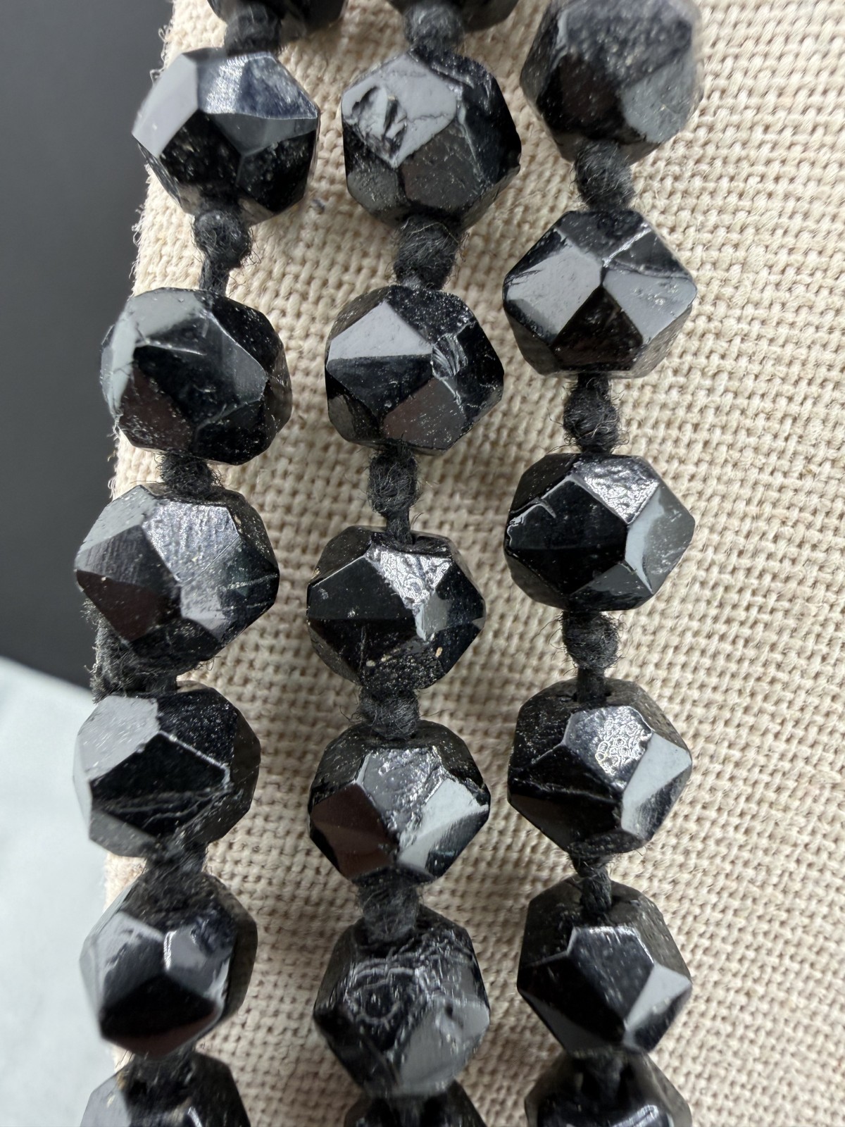 Vintage Black Glass Necklace Layered Multi Strand 60″
