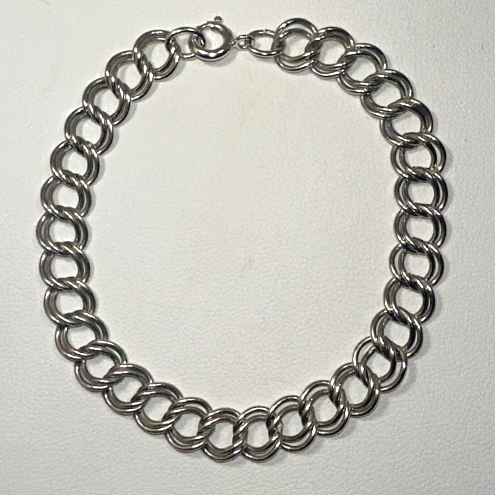 Vintage .925 Sterling Silver 8mm Double Link Chain 7″ Starter Charm Bracelet