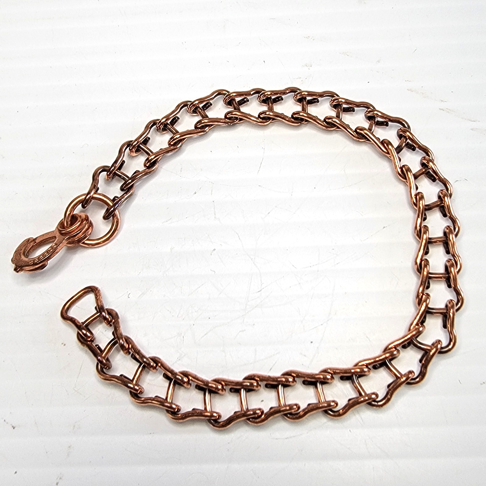 Vintage Solid Copper Double Link Ladder Chain Bracelet 8″ Sister Hook Clasp 14g