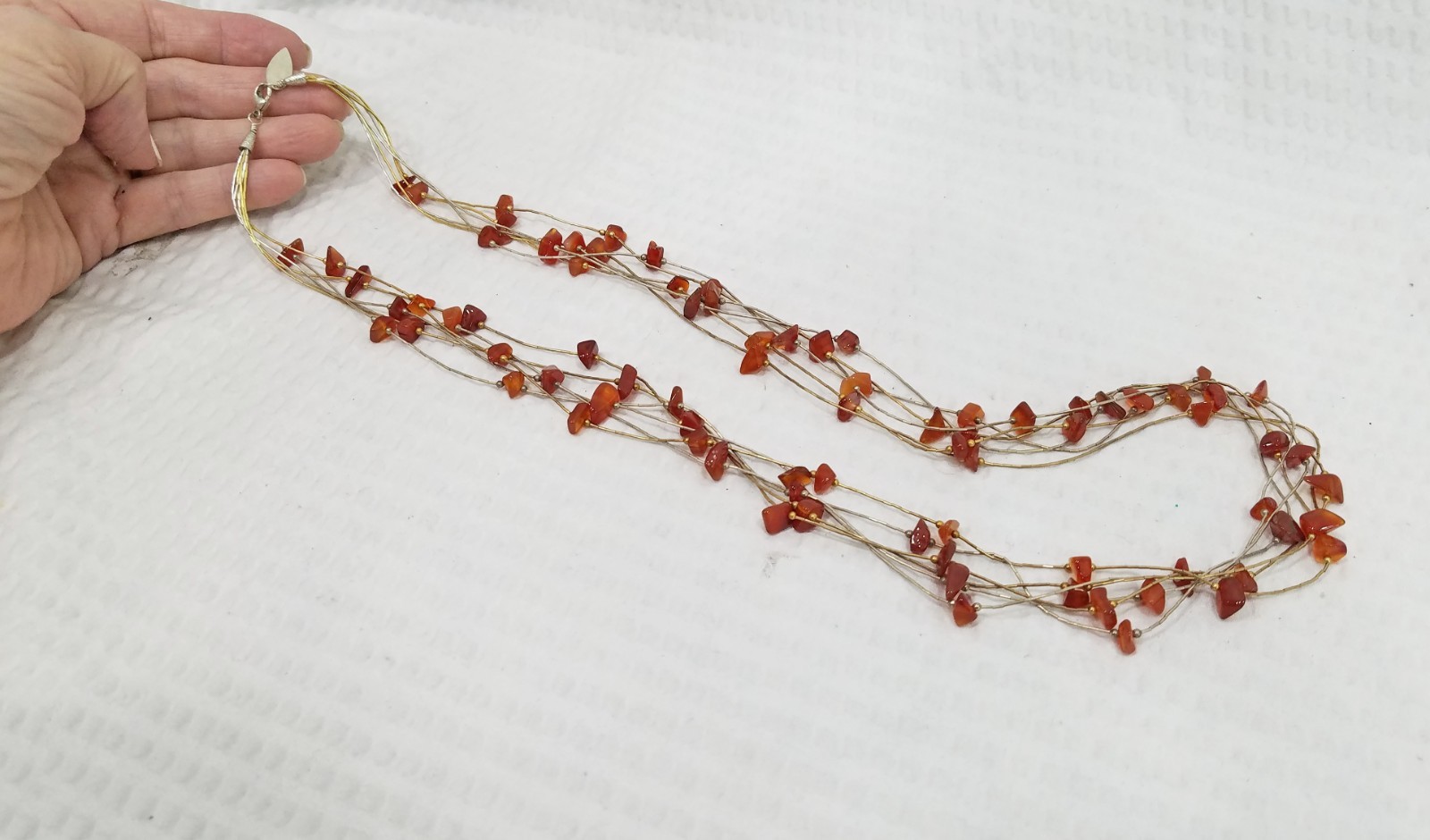 VTG Coldwater Creek Burnished Goldtone & Silvertone Amber Multi Strand Necklace