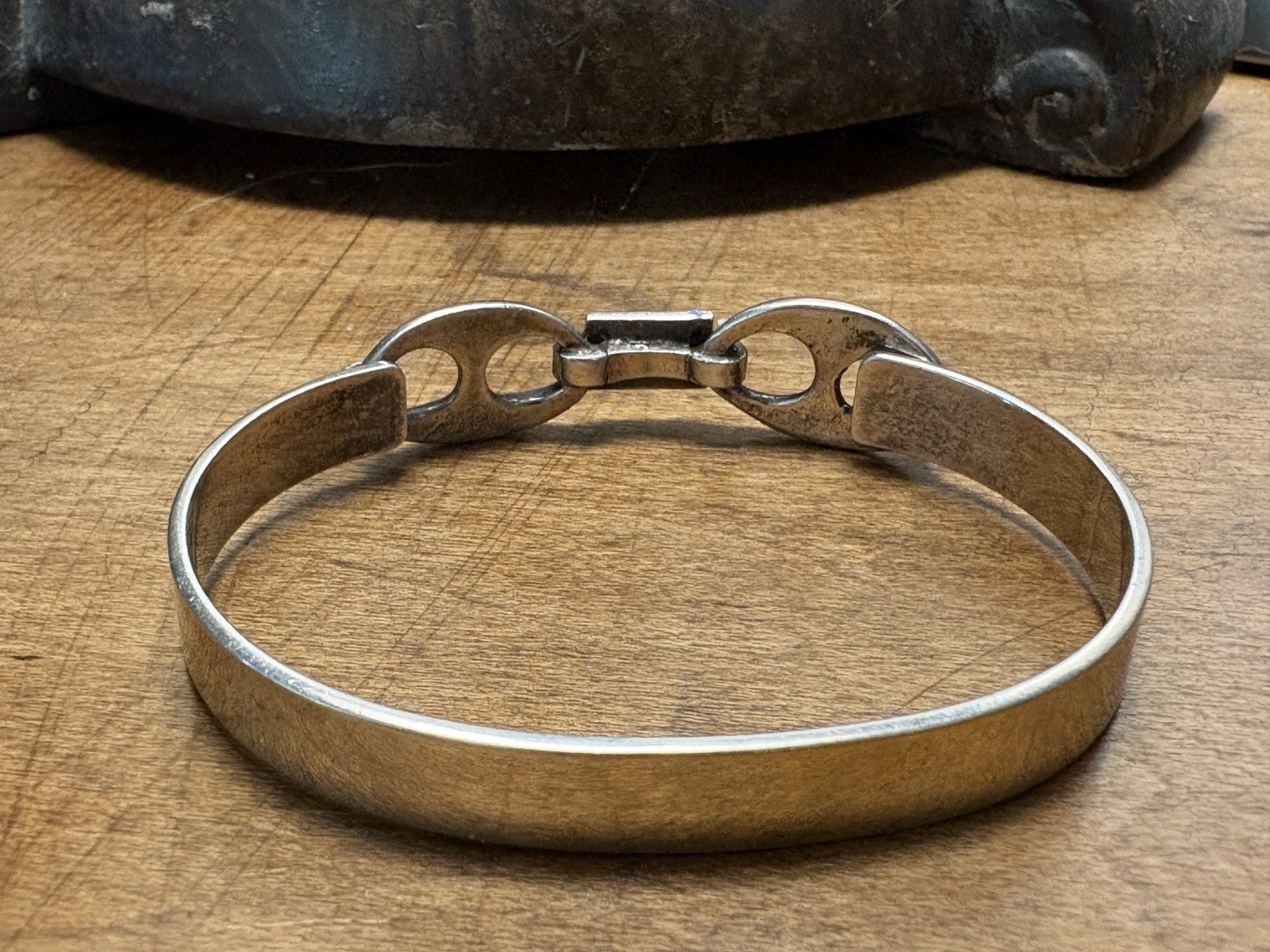 Vintage Sterling Silver and Lapis Inlay Bangle Bracelet 6 1/4 in 16 cm diameter