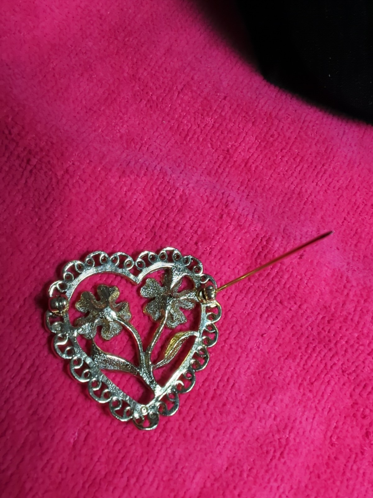 Goldtone Flower and Heart Faux Pearls Brooch & Filigree Butterfly Pin Vintage