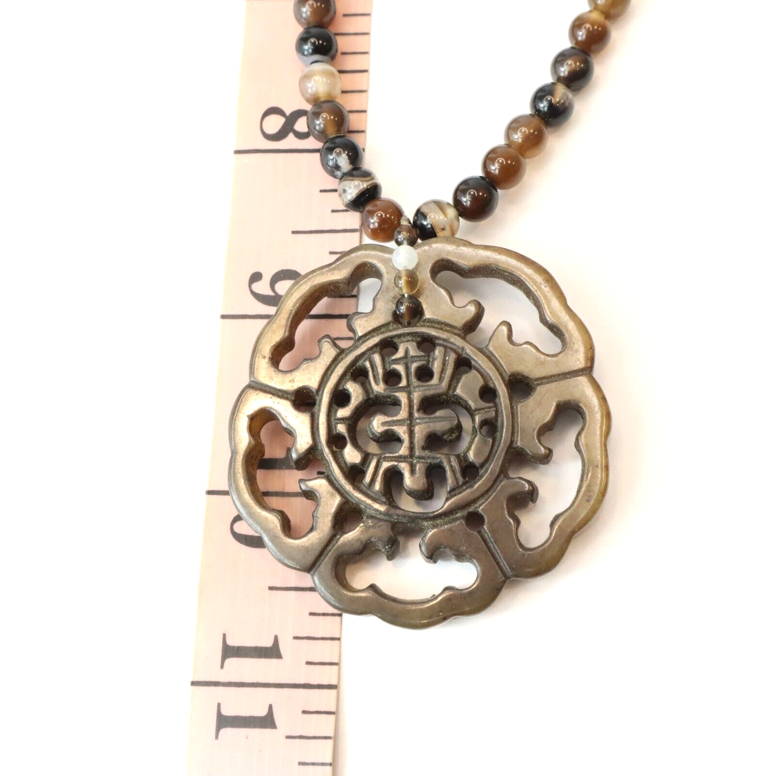 Vintage Chinese Export Hardstone Jade Carved Jade Tigers Eye Jasper Necklace