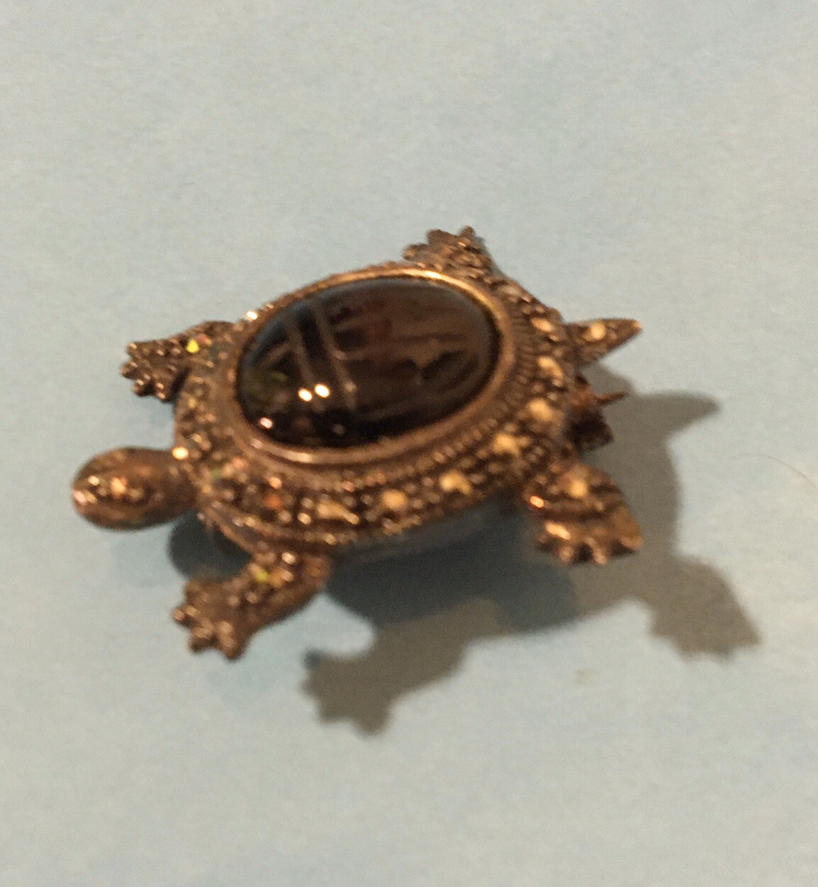 Costume Jewelry – Turtle Pin with Stone, & Great Detail – Safety-clasp Sharp Pin