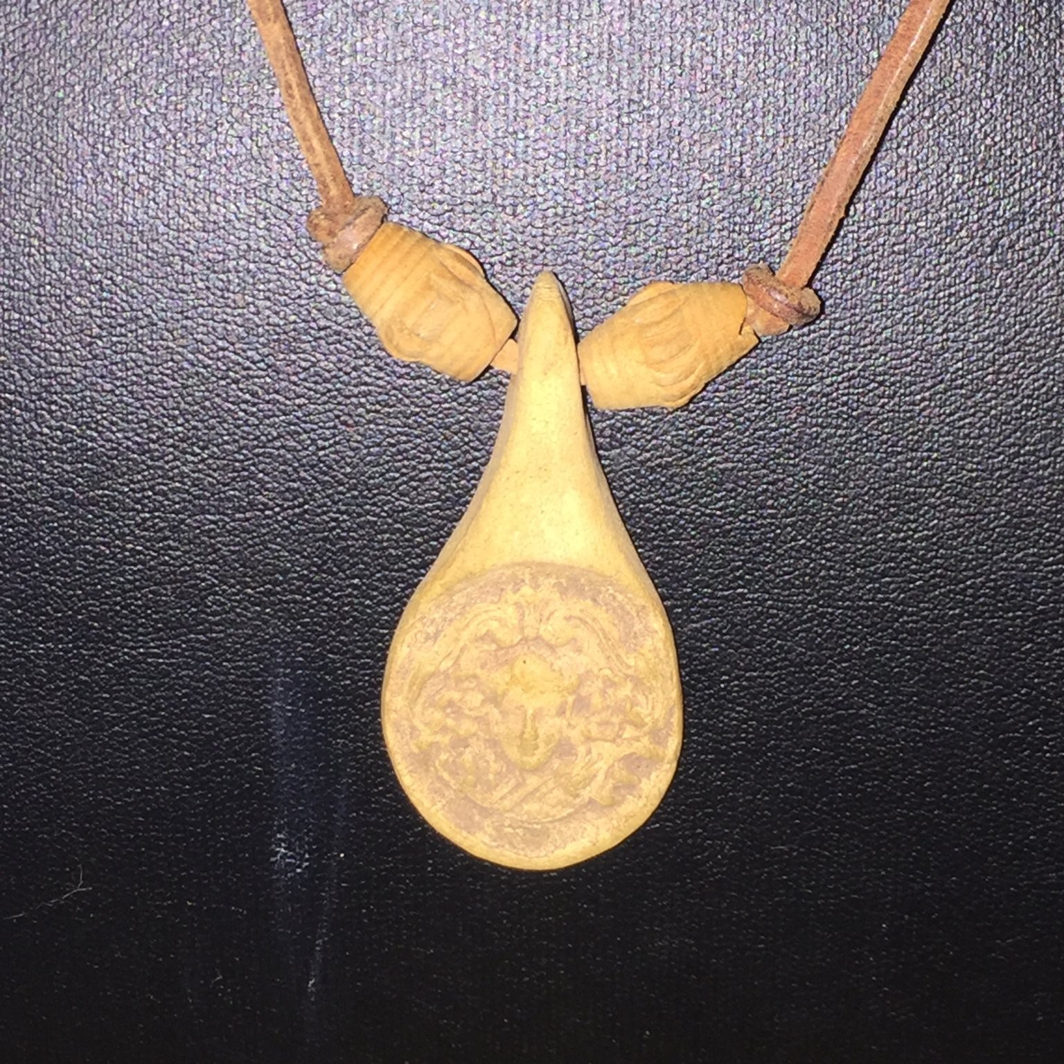 Vintage Handcrafted Teardrop Pendant Necklace Adjustable Leather Cord Tribal
