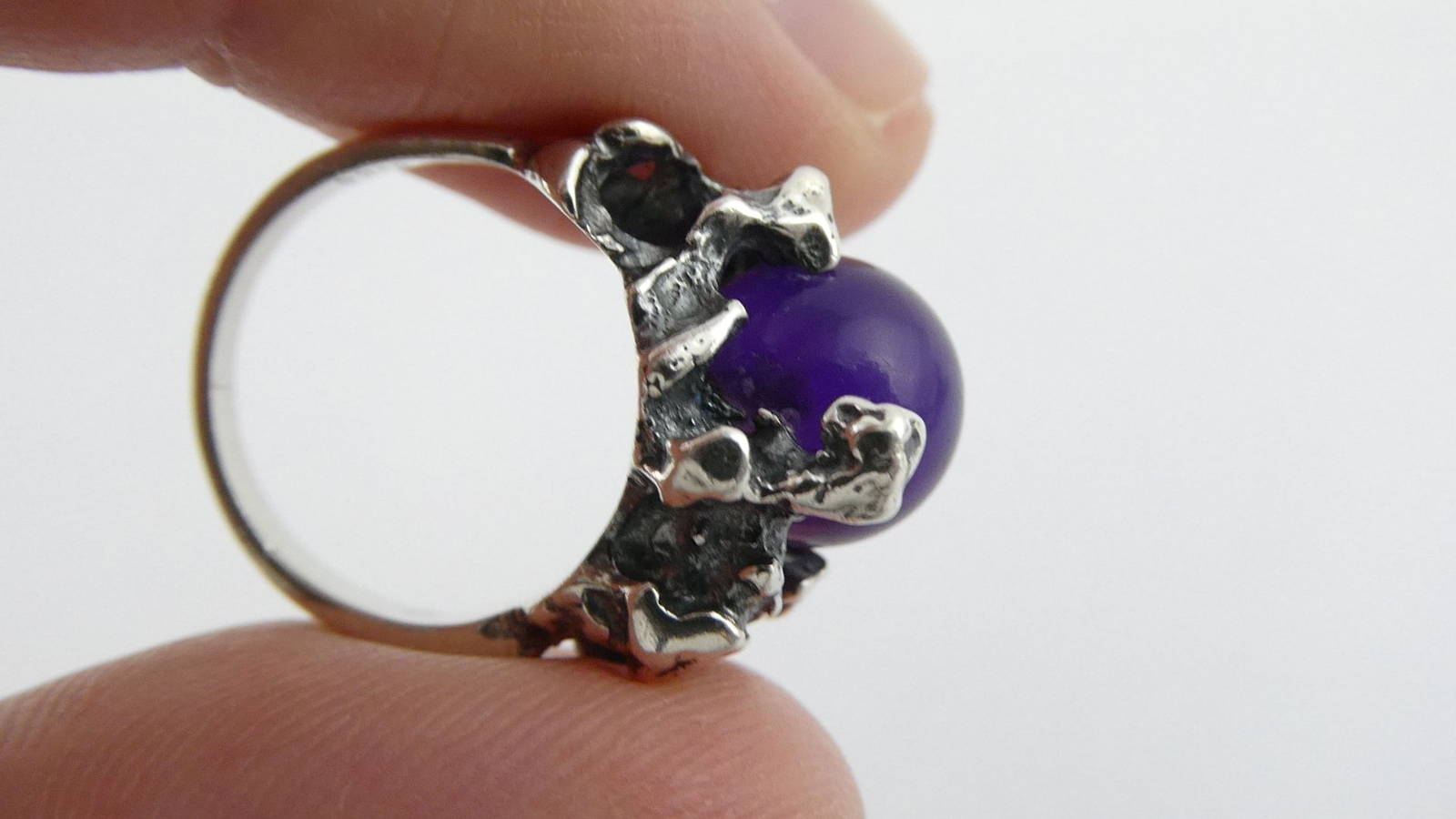 Neils Erik NE From Denmark Sterling Silver Amethyst Modernist Ring Size 3.75 6g