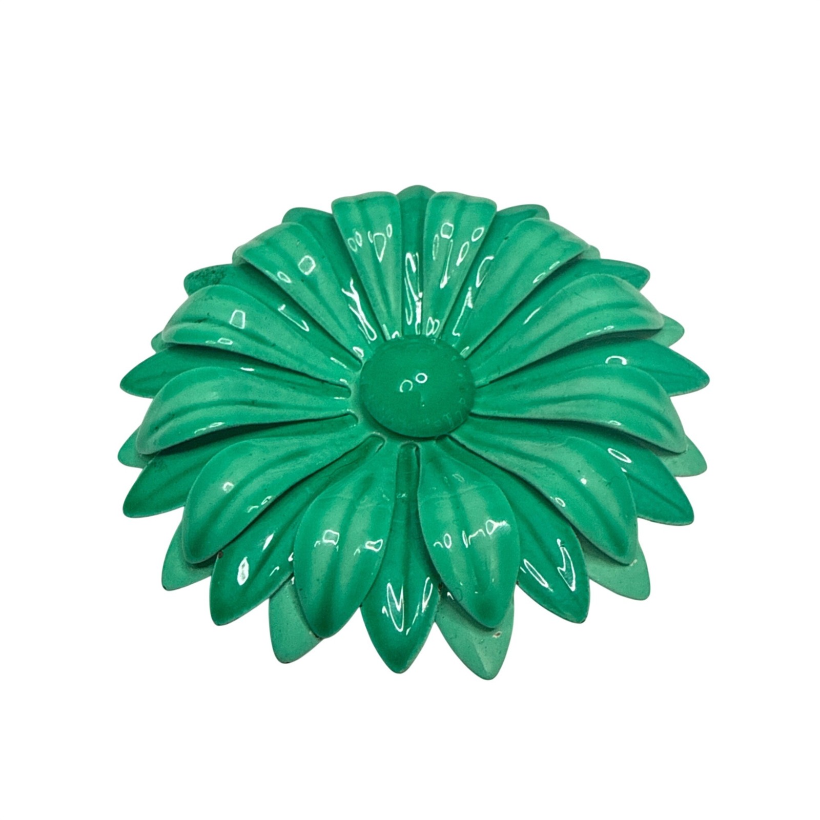 Vintage Green Enamel Flower Brooch Daisy Retro Mid Century Costume Jewelry Pin