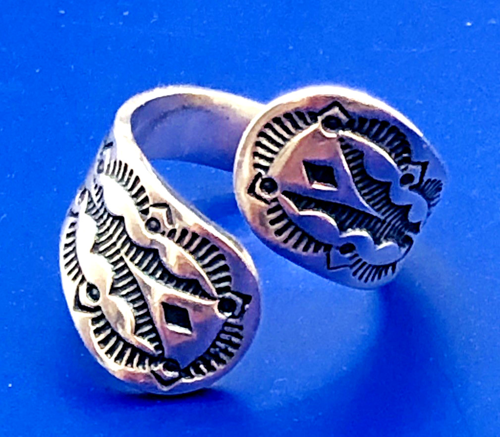 Vtg.Sterling Silver Wrap Ring Sz.11.5 Southwest Stamped Design Carolyn Pollack?
