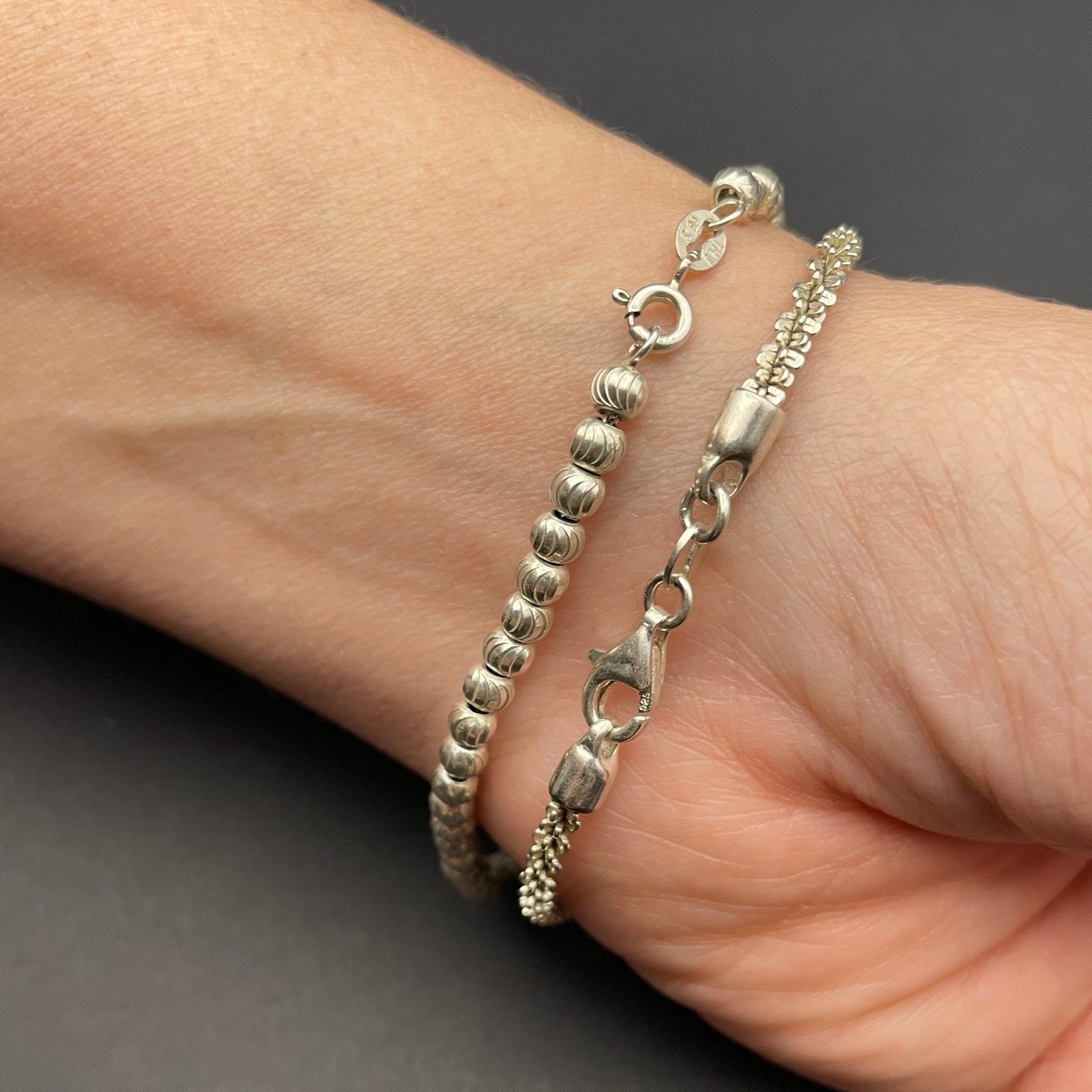 Sterling Silver Bracelet Stack Bundle Twist Chain Beaded Chain Lot