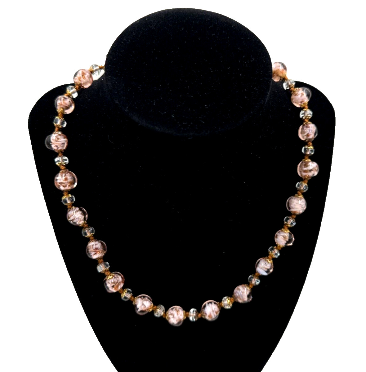 ANTIQUE VENETIAN PINK GOLD FOIL HAND-MADE POURED GLASS CHOKER CRYSTAL NECKLACE