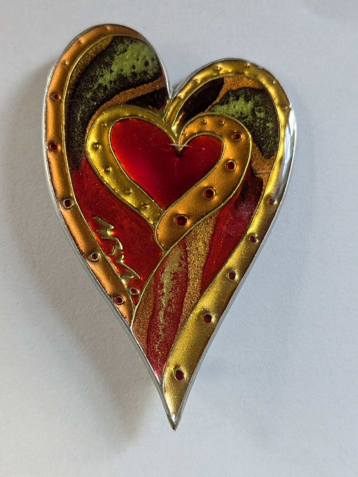 Rare Rachel Arvio Large Resin On Metal Heart Art Brooch Pin