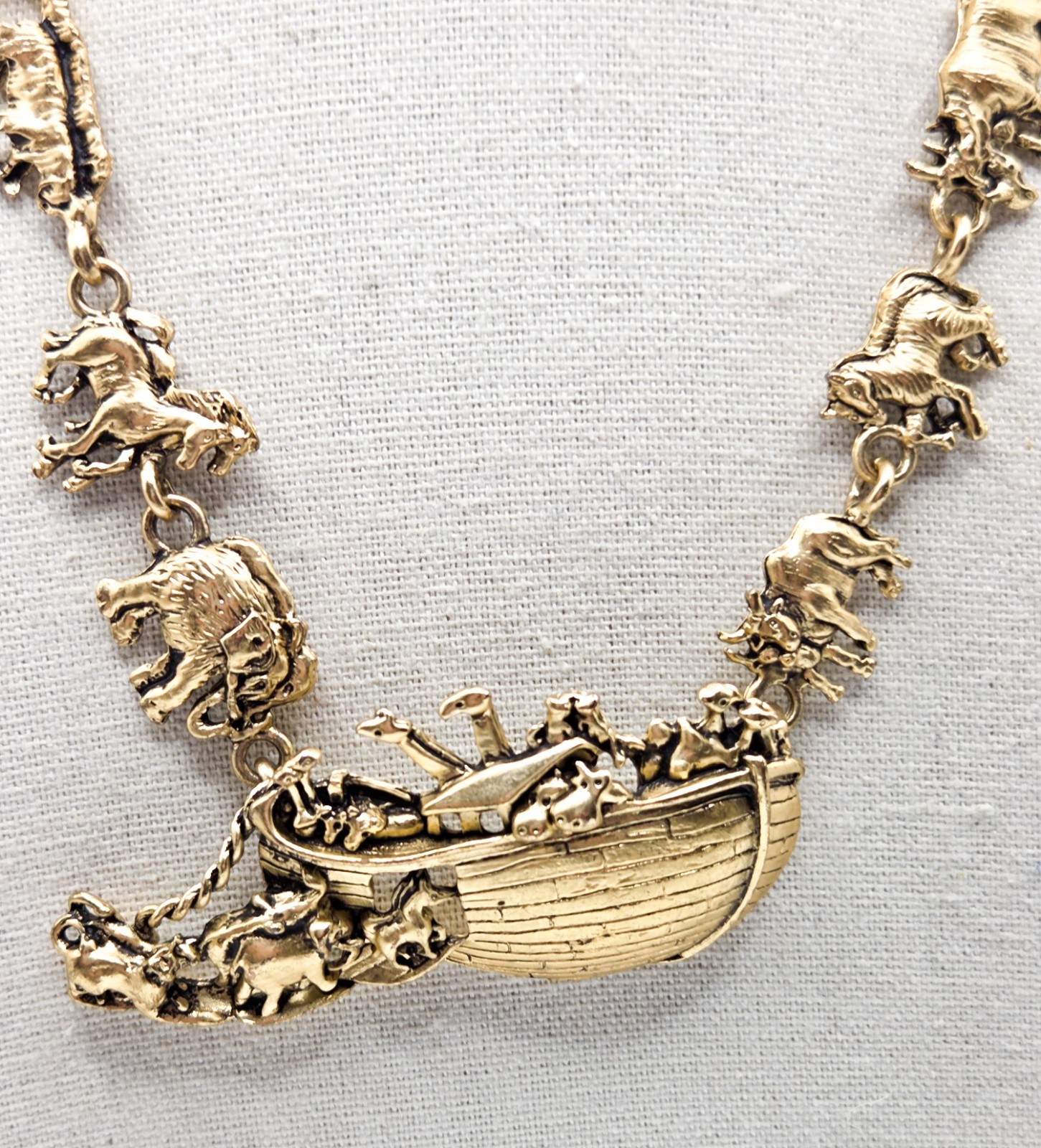 Noah’s Ark Necklace And Christian Slider Bracelet Vintage Gold Tone