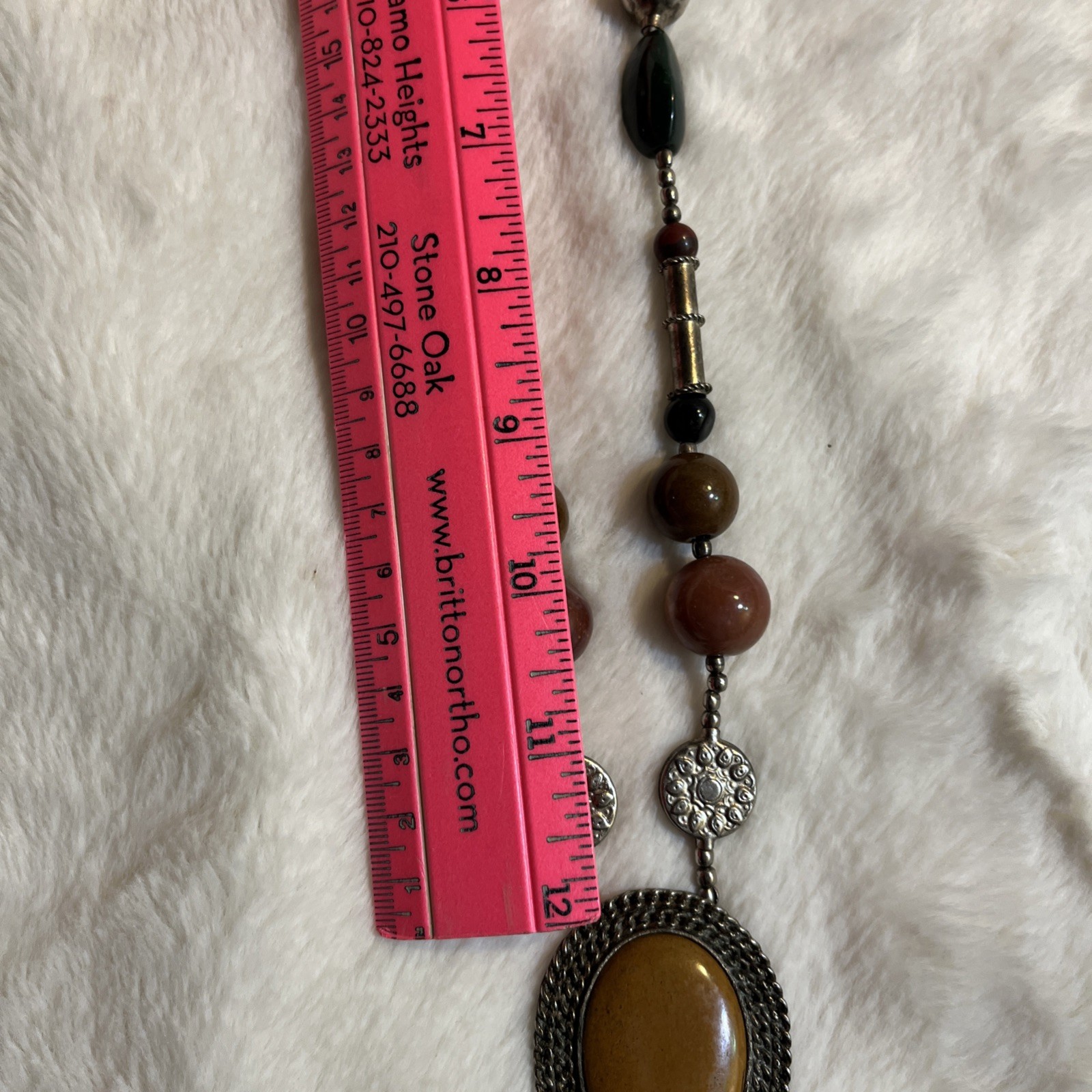 Vintage Tibetan Silver Metal Agate Stone Statement Necklace