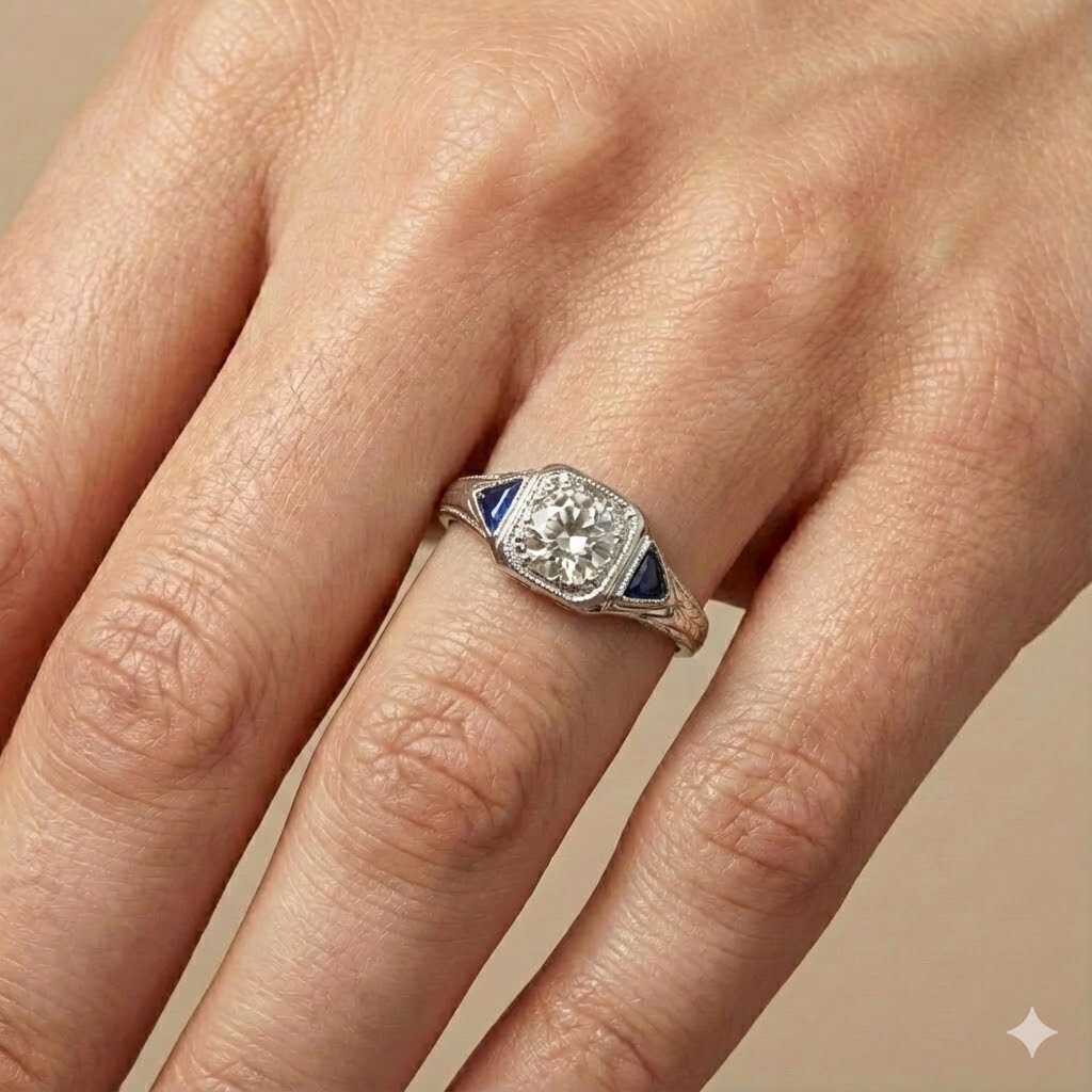 Platinum Vintage Filigree Engagement Ring 0.32ct Natural Round Diamond