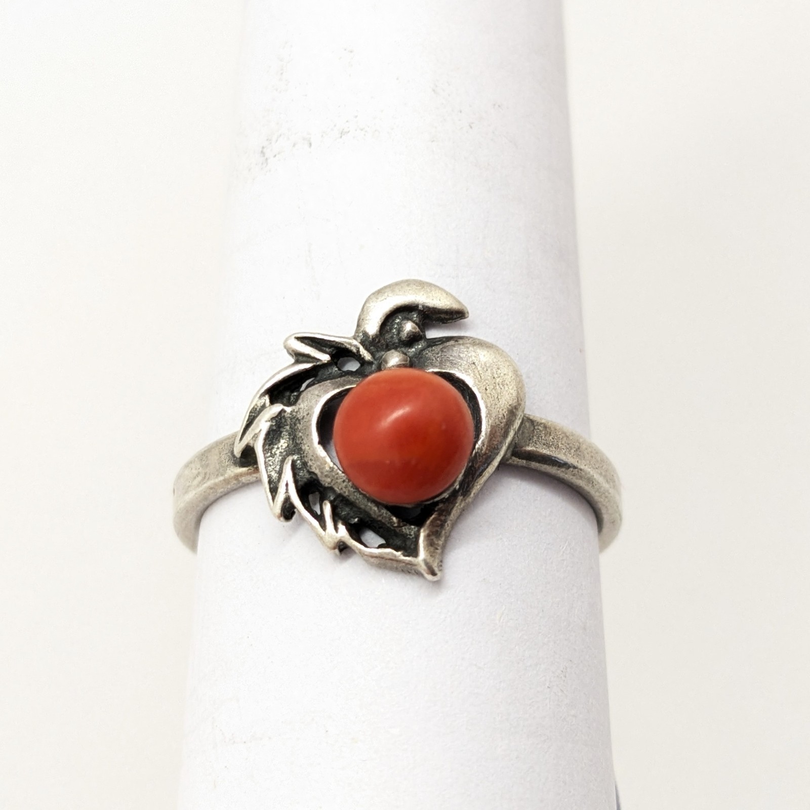 Vintage Rare Soviet RING Silver 925 with Chic Natural Coral-size:9.5US(19.5mm)#1