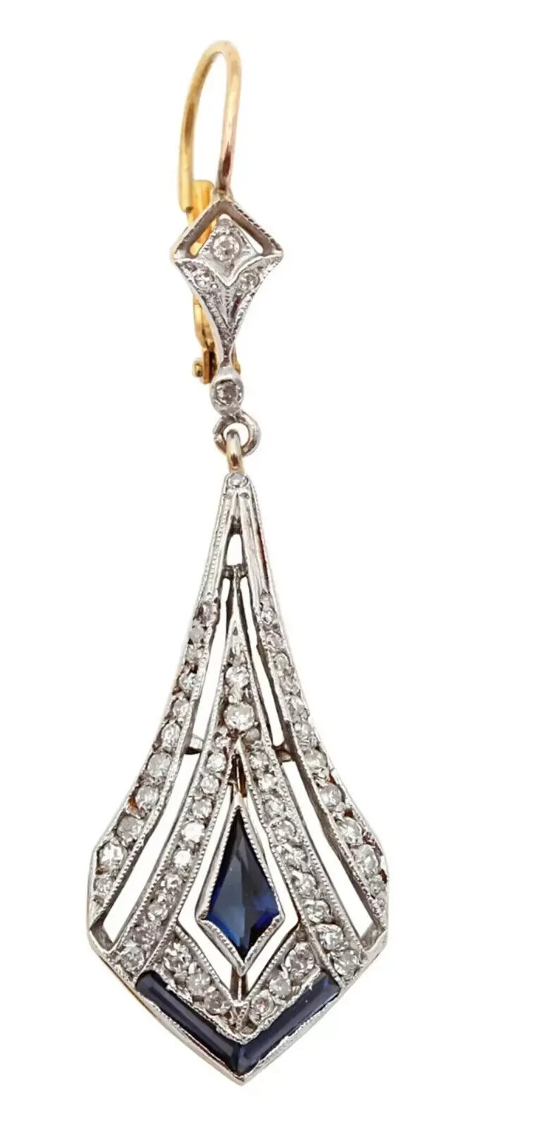 Vintage Art Deco Style Lab Created Sapphire & Diamond Engagement Silver Earrings