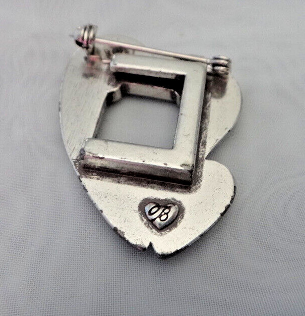 1.5′ BRIGHTON silver Hearts and Flowers 13x15mm Photo Brooch Pin Retired