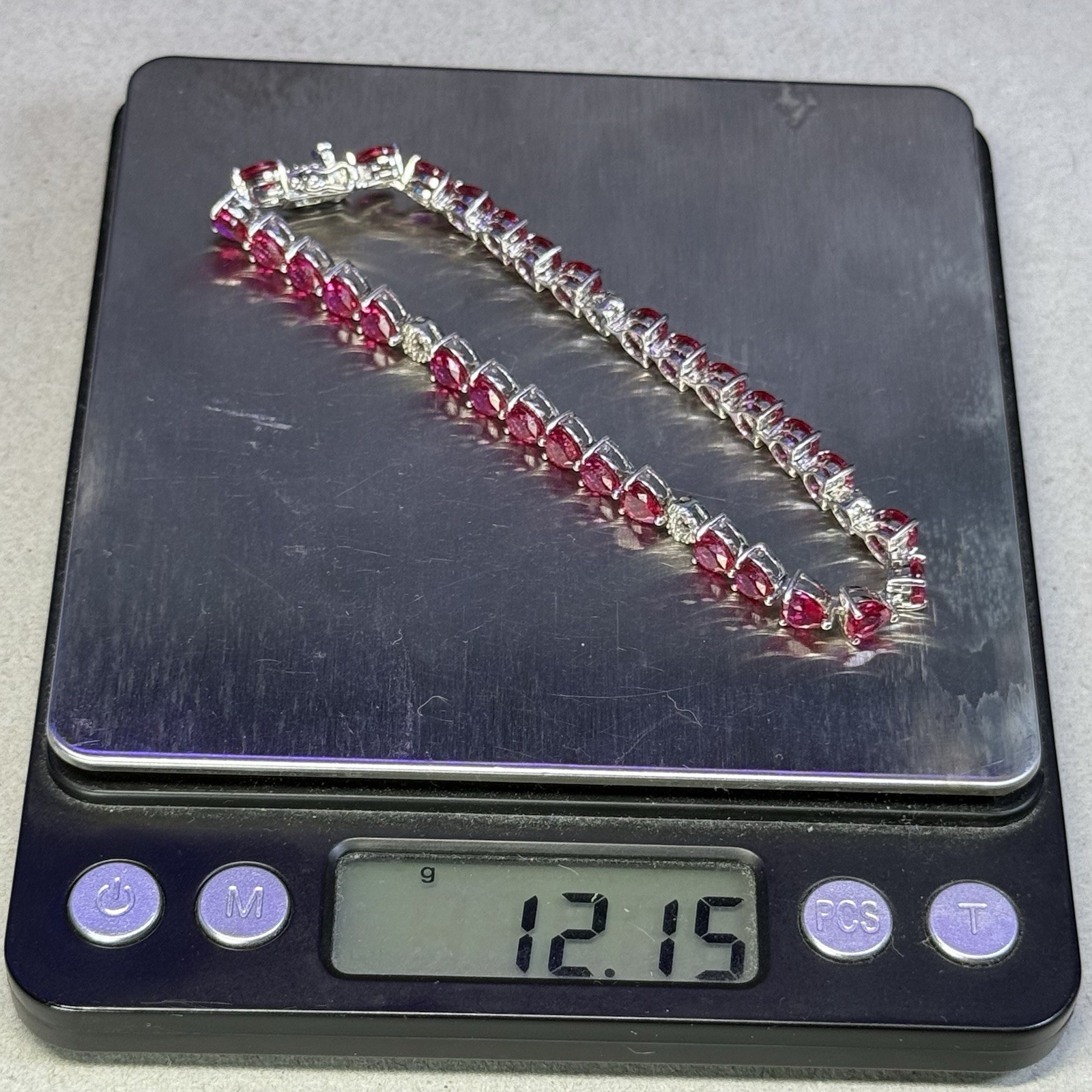 EMA 925 Lab Created Ruby And White Sapphire Hearts Bracelet Tennis 7.25″ 12g