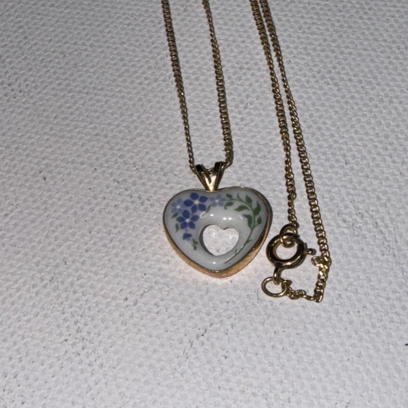 Vtg Signed 14k Gold Filled Lenox Open Heart Porcelain Pendant Necklace sz 18 3/4