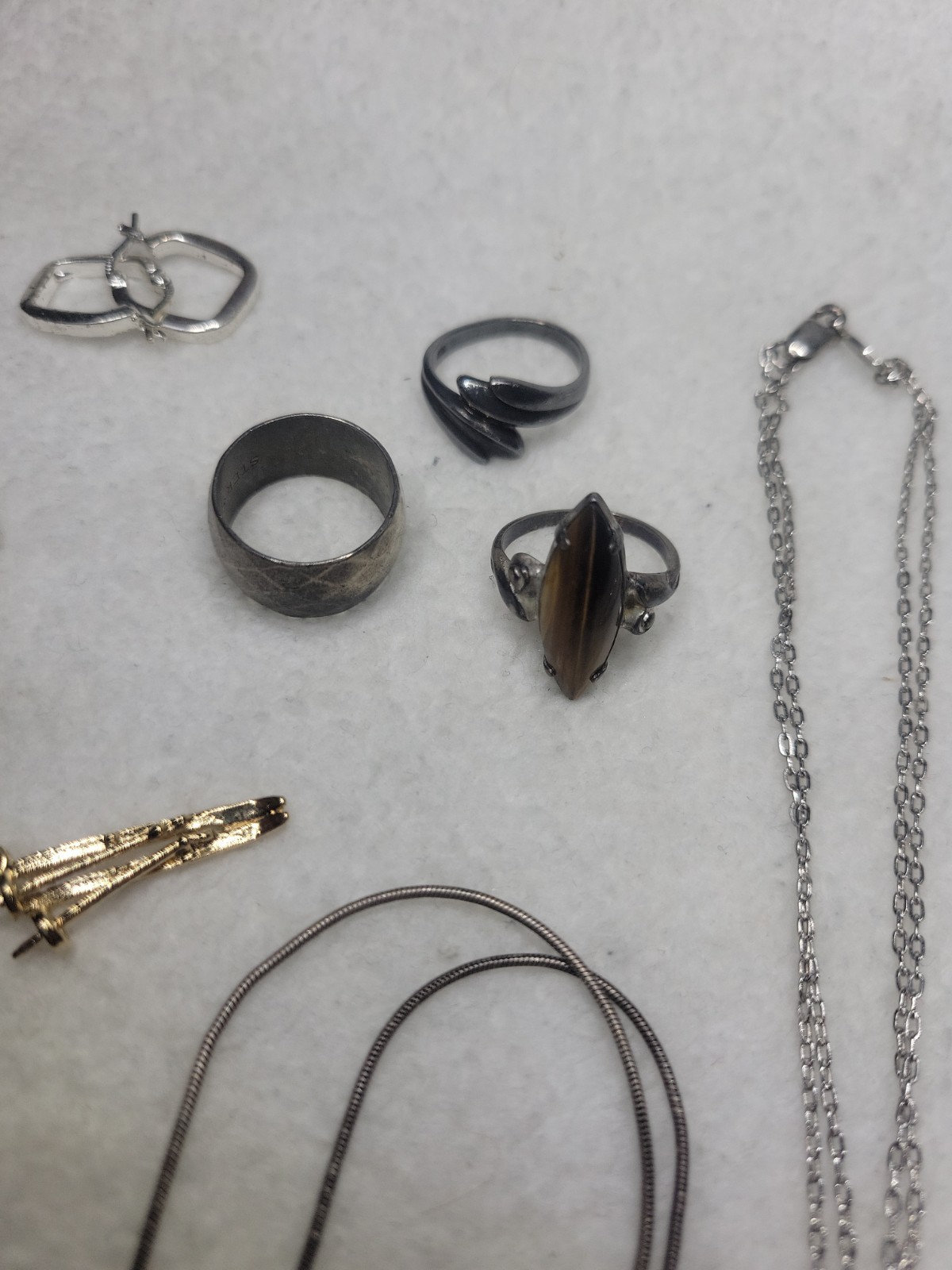 Lot Of Vintage Rings, Earrings, Chains Sterling 925 Italy Non Magnetic 44g