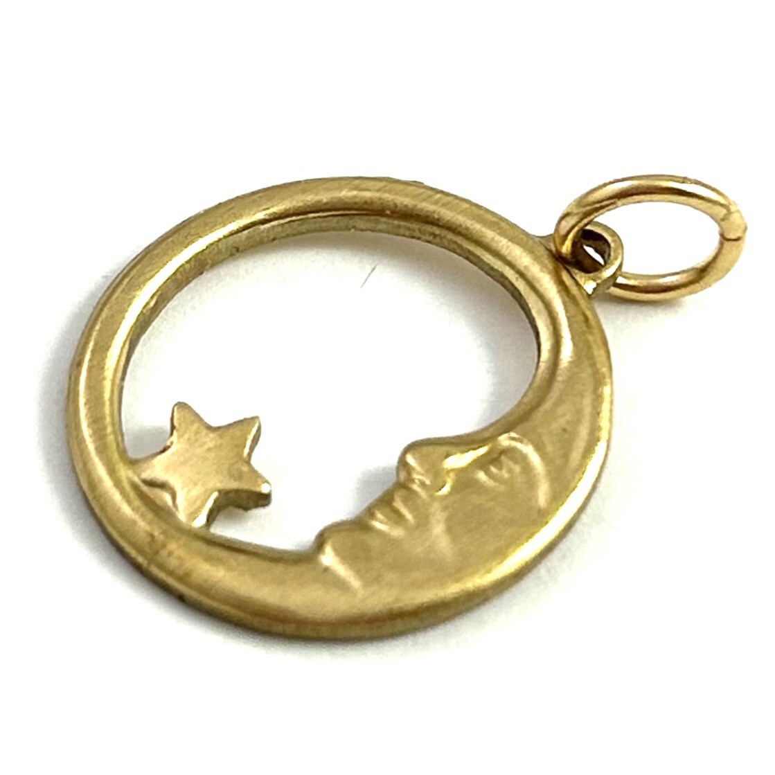Vintage Charm Pendant Man In Crescent Moon Star Brass Metal Smaller Size