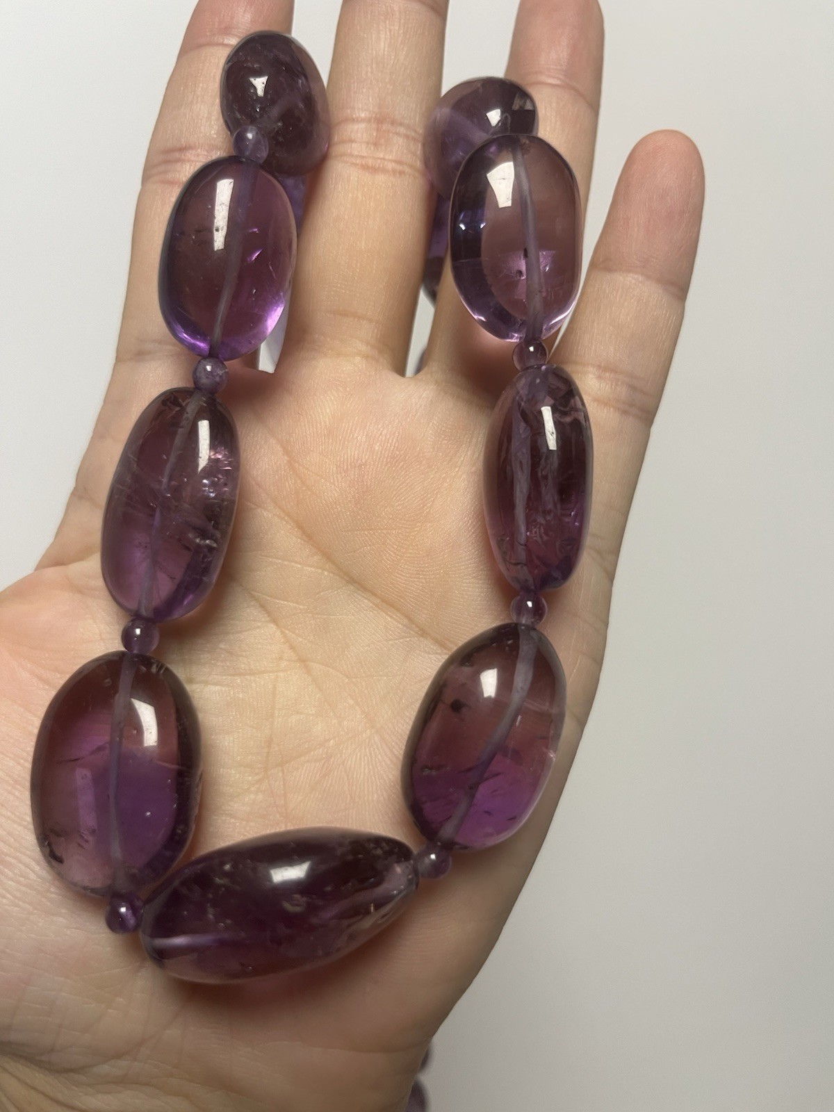 Vintage Large Natural Amethyst Bead Necklace 29″ 152g Sterling Silver Clasp
