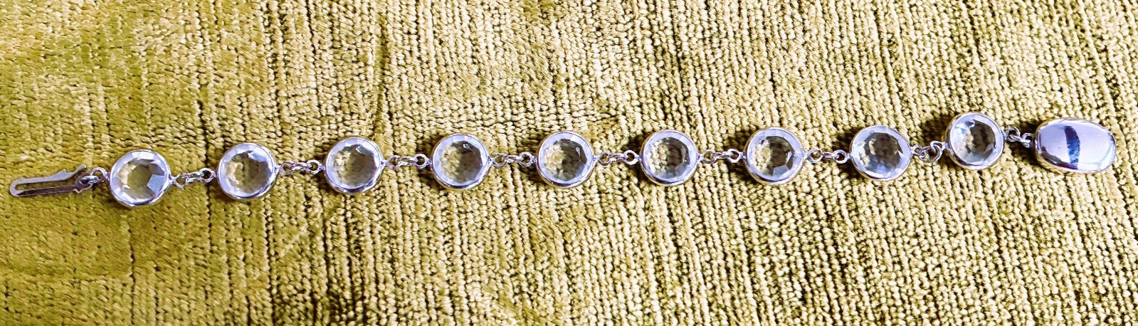Clear Crystal Faceted Stone Bracelet with Polished Silver Tone Clasp