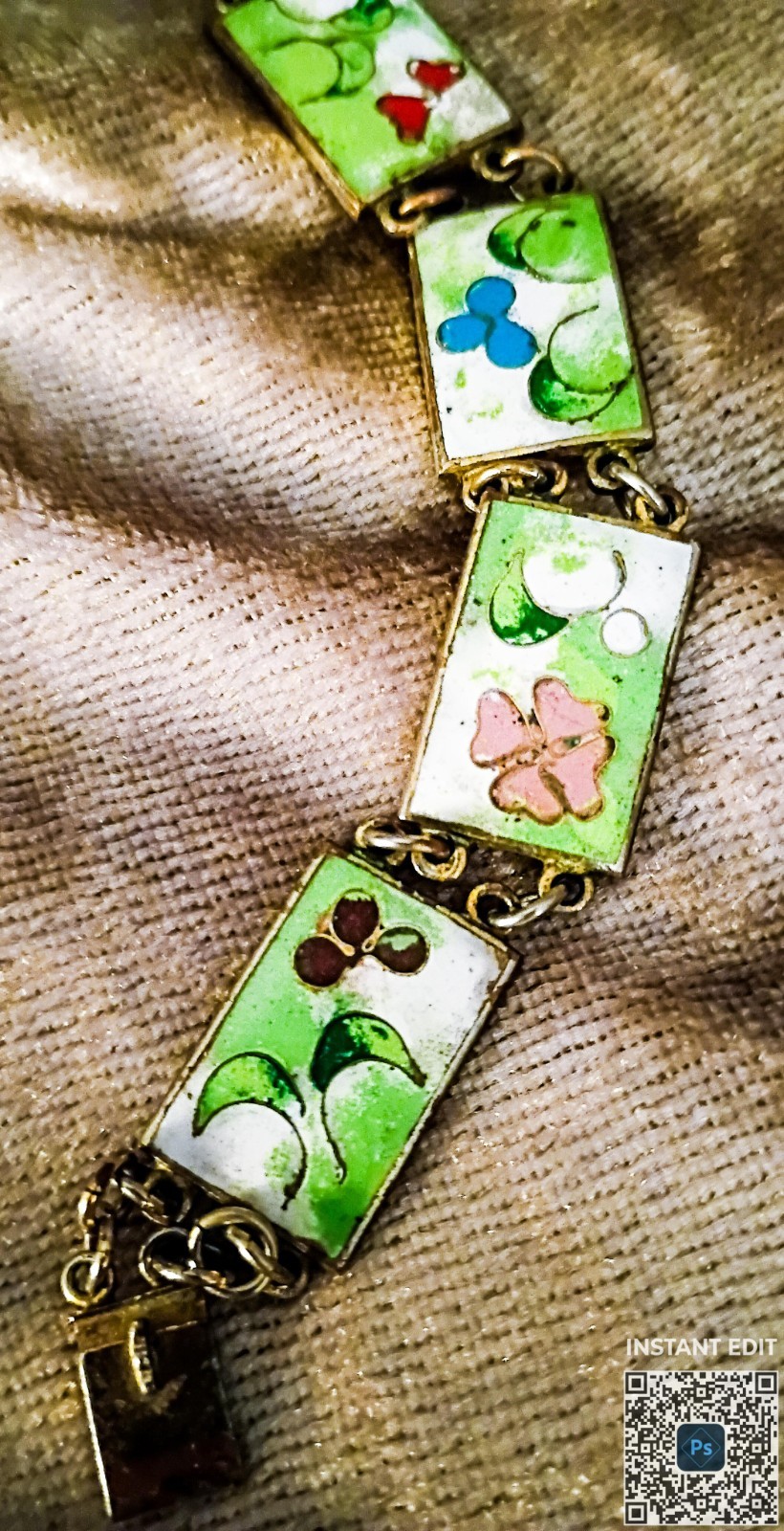 Vintage Robert kuo cloisonne Tile Gold Plated Bracelet Excellent Condition