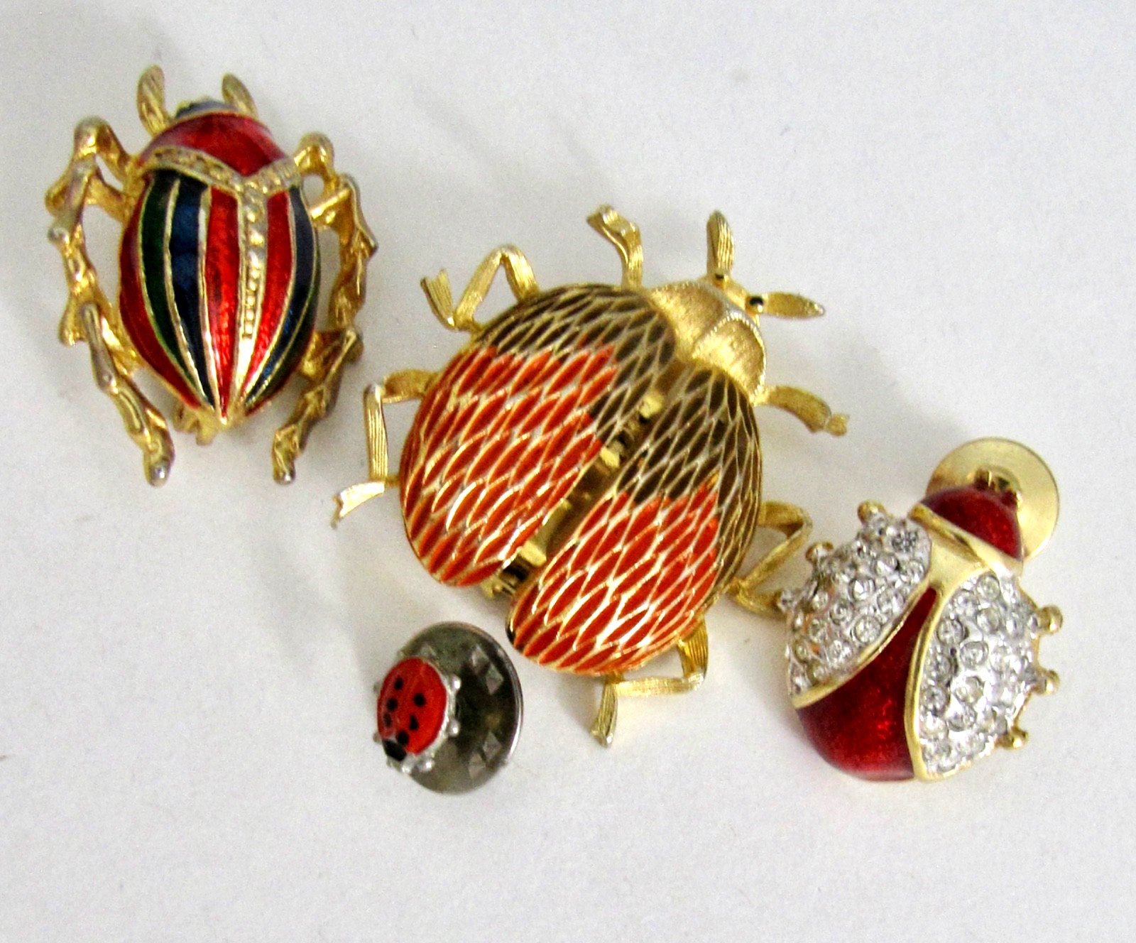 Vintage Enamel Beetle Pin Brooch Lot Gold Tone Lady Bug Flying Insect Rhinestone