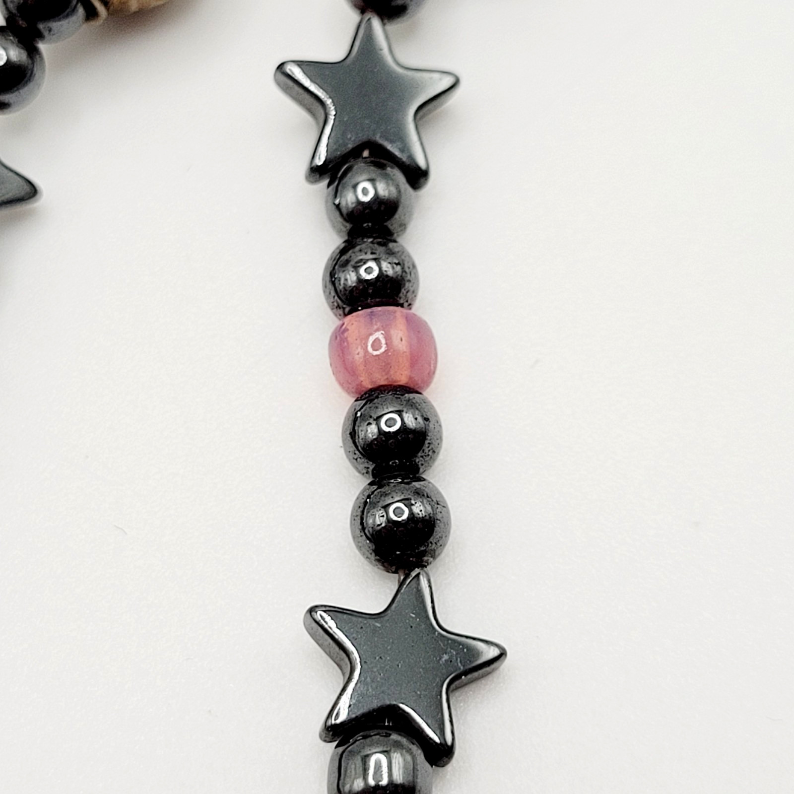 Celestial Sun Stars Black Hematine Bead Pendant Gold Tone Cone Ends Necklace
