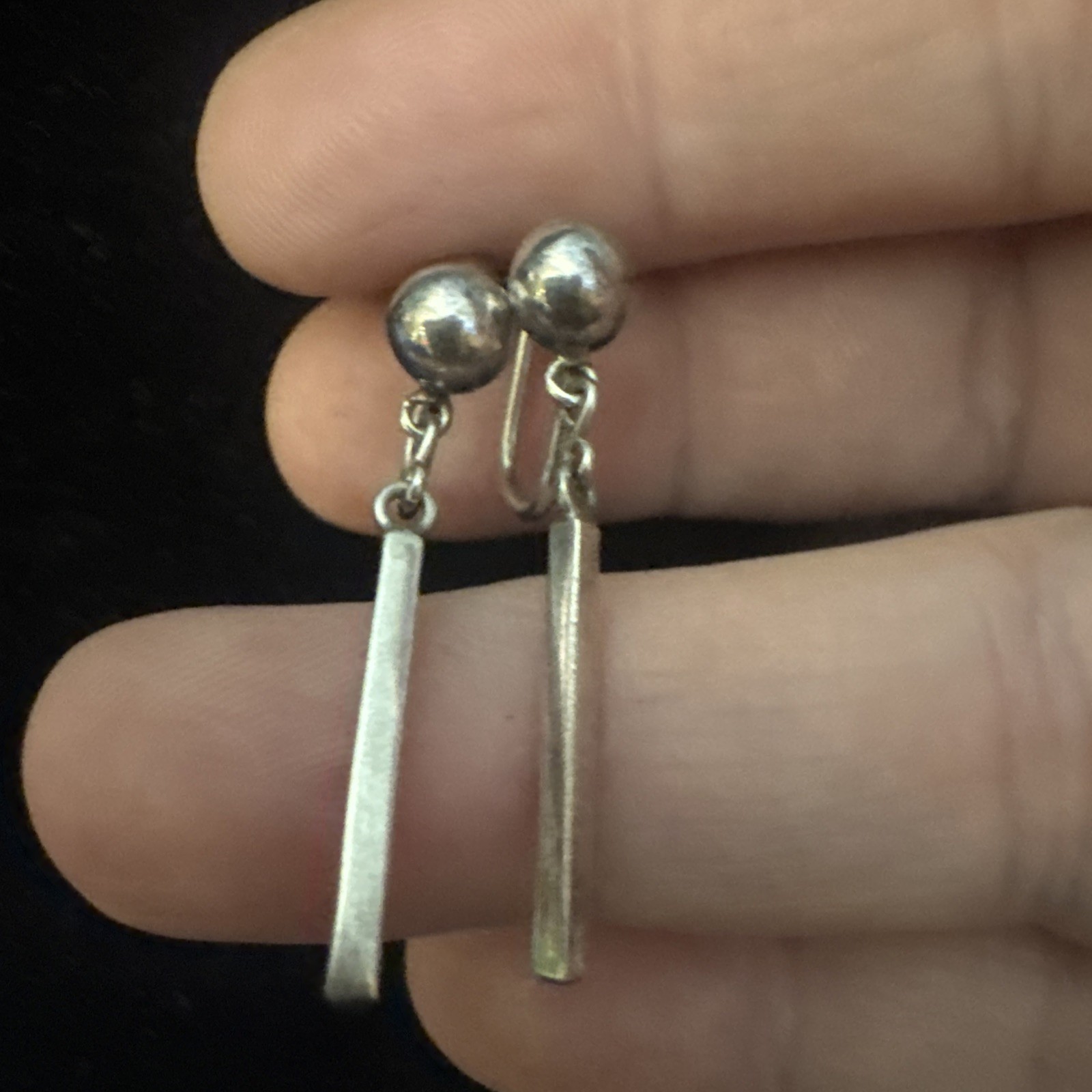 Vintage 925 Sterling Silver Dangle Ball Post Earrings 2″L
