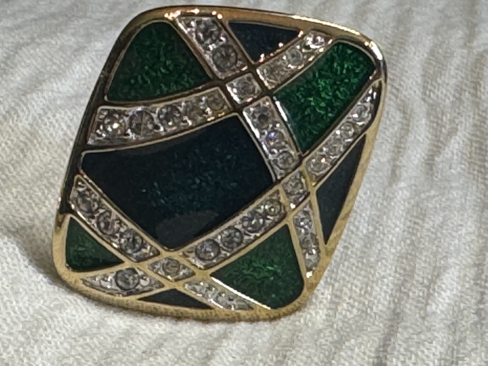 D.S. Coe Blue/Green Earrings With Clear Rhinestones CLIP ON