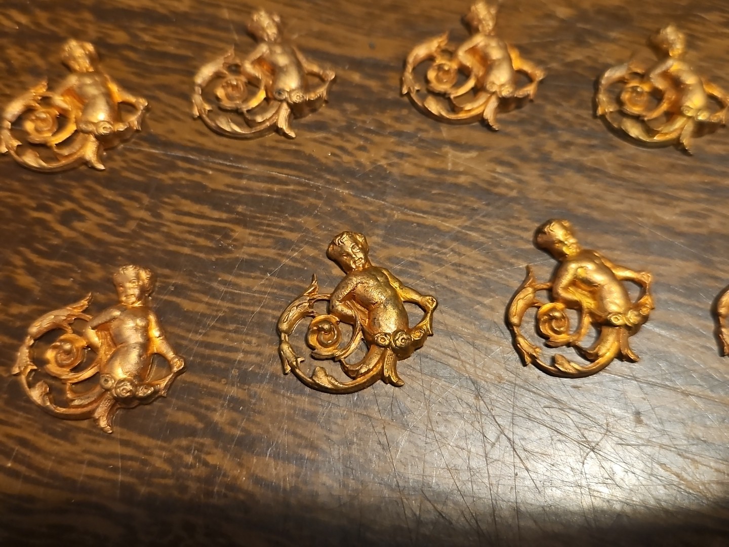 Lot Of 10 Male Mermaid France Vintage 60s Brass Stampings Findings Jewelry