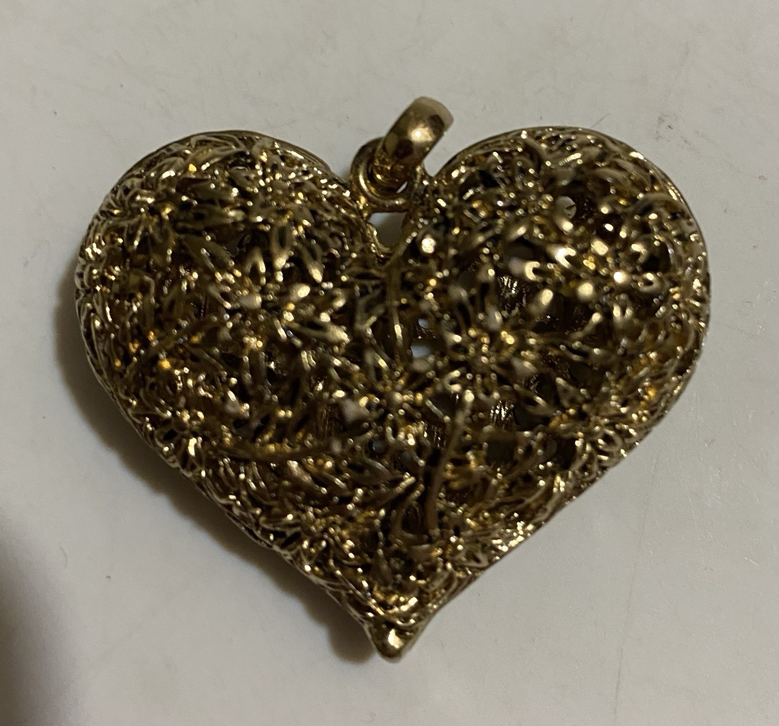 2 Vintage Pendants Puffy Heart Filigree And Shell On Orange Approximately 1.5”
