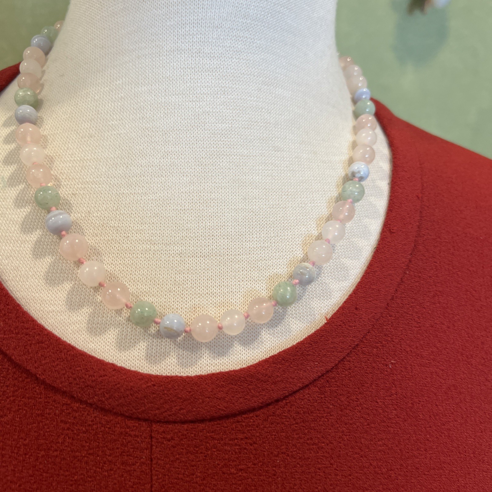 Multi Color Natural Jade Gemstone Beaded Hand Knotted 20”Necklace