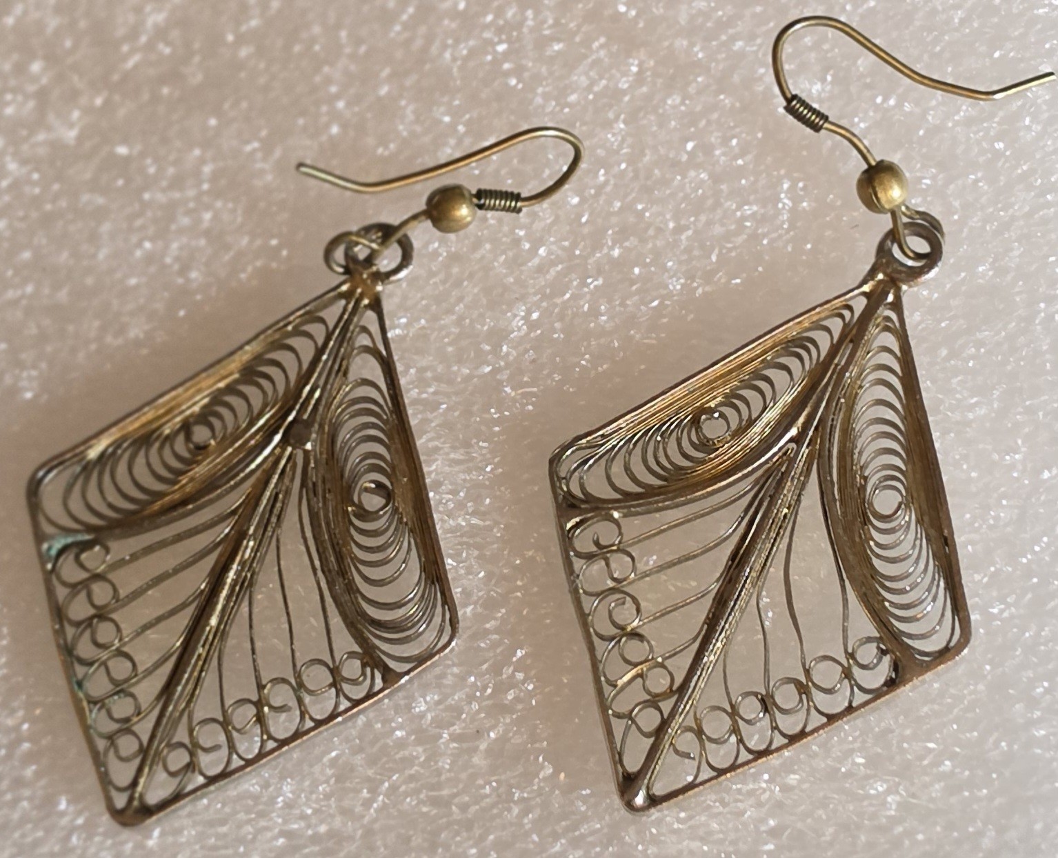 Vintage Silver Tone CANNETILLE Intricately Wired Dangle Drop Pierced Earrings
