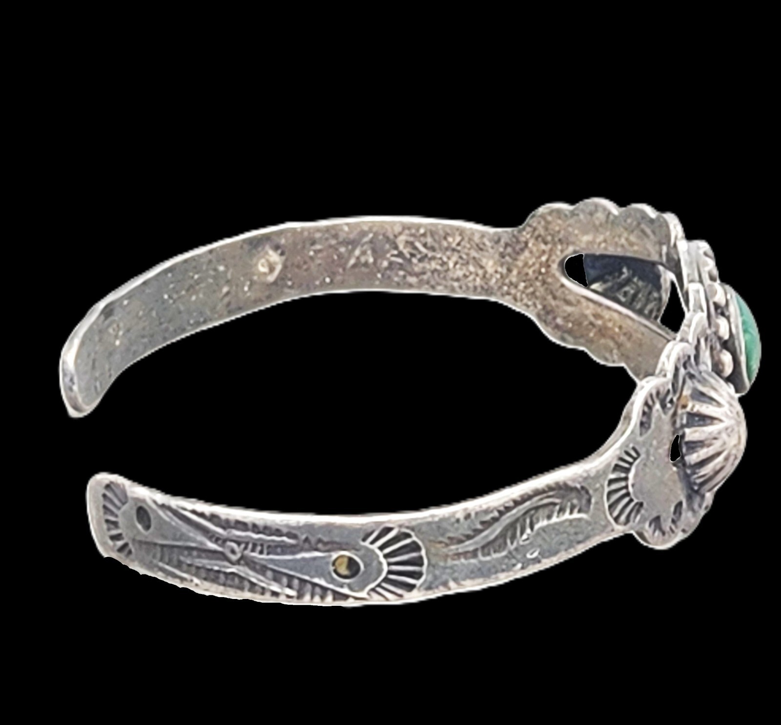 Vintage Fred Harvey Era Green Turquoise Small Sterling Silver Cuff Bracelet