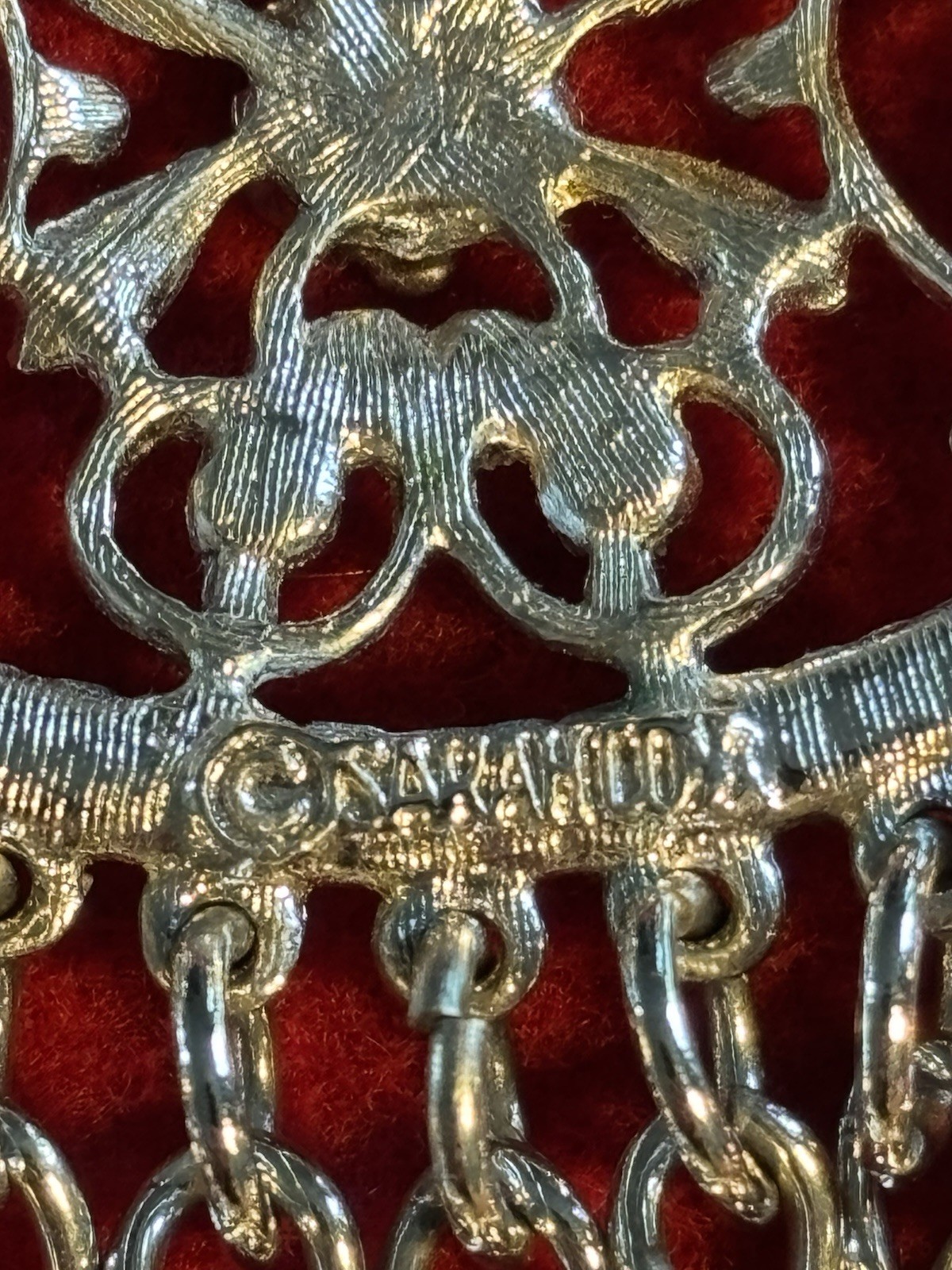 Vintage Sarah Coventry Silver Tone Filigree Chain Fringe Brooch Earrings Set