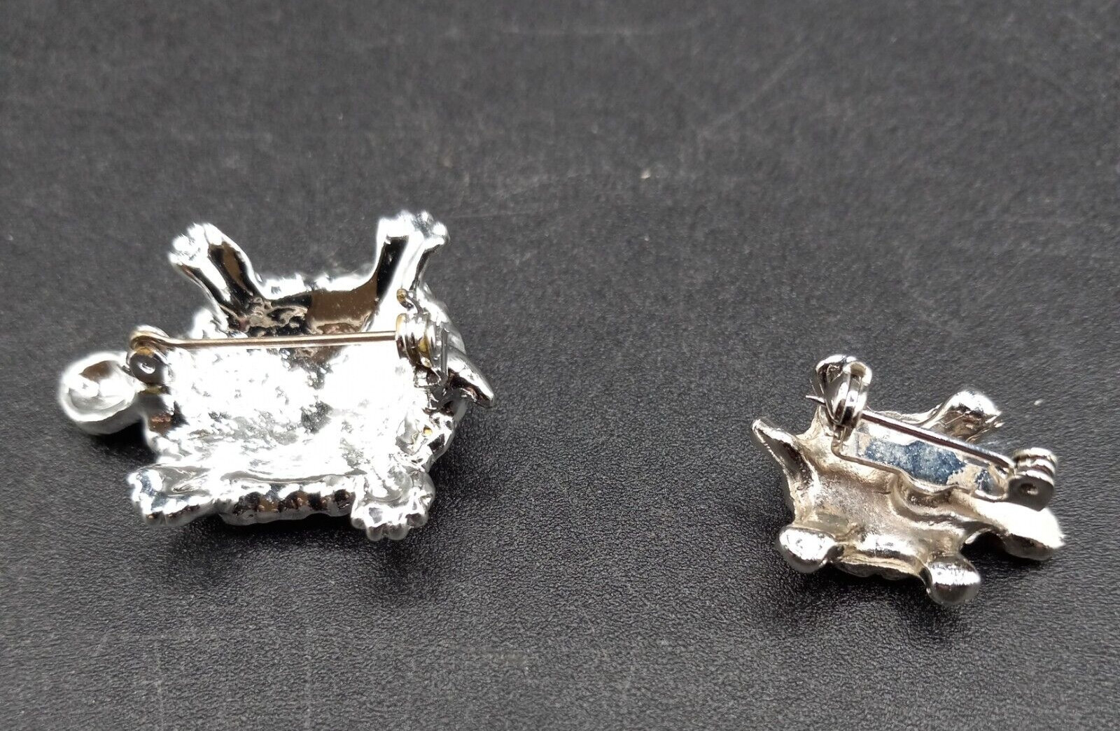 Set of 2 Vintage Silvertone Turtles with Clear Rhinestones